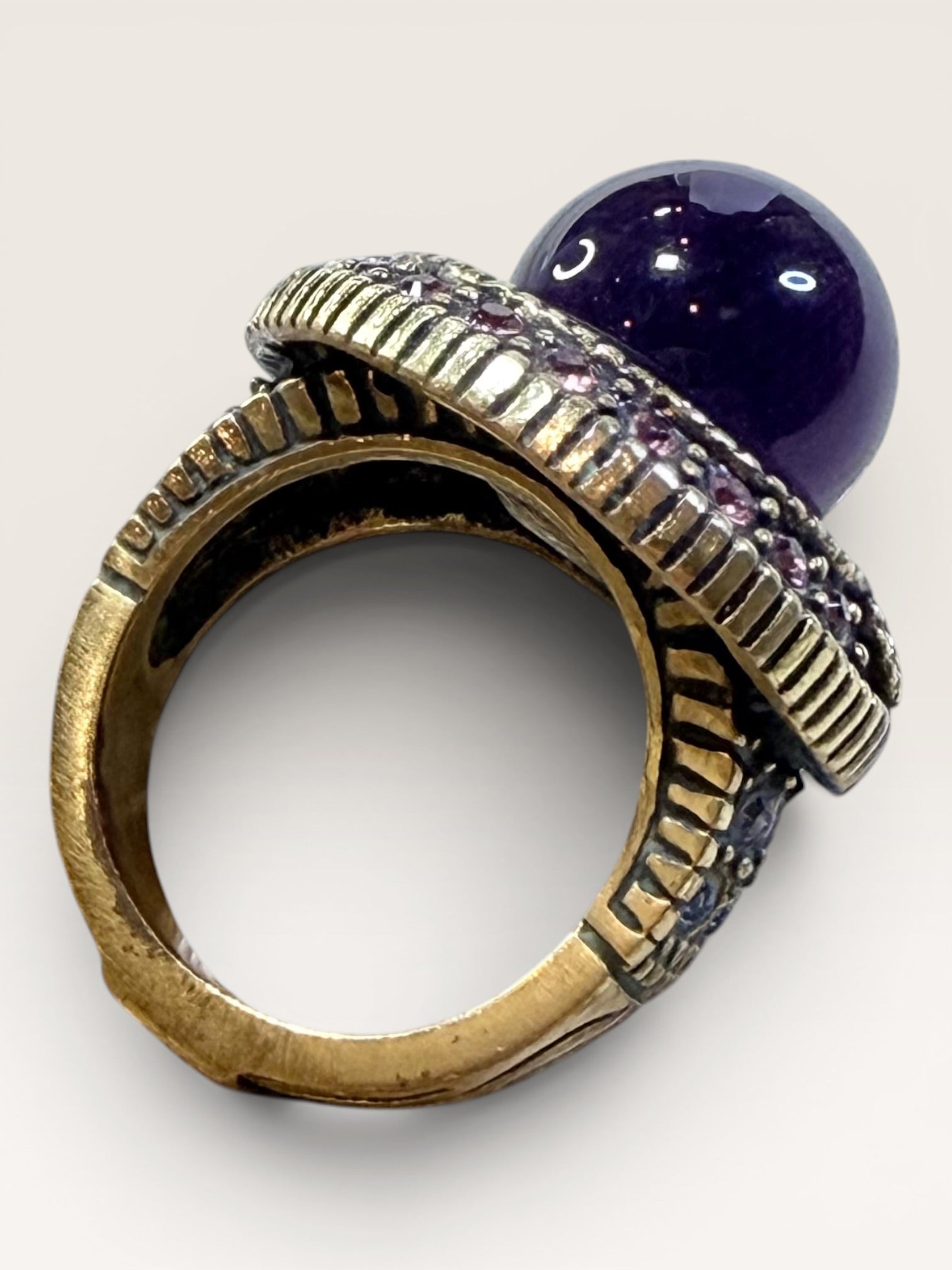 Heidi Daus Purple Cabochon Statement Ring Rhinestone Gold Tone Signed - Estate Sale (Great Condition)