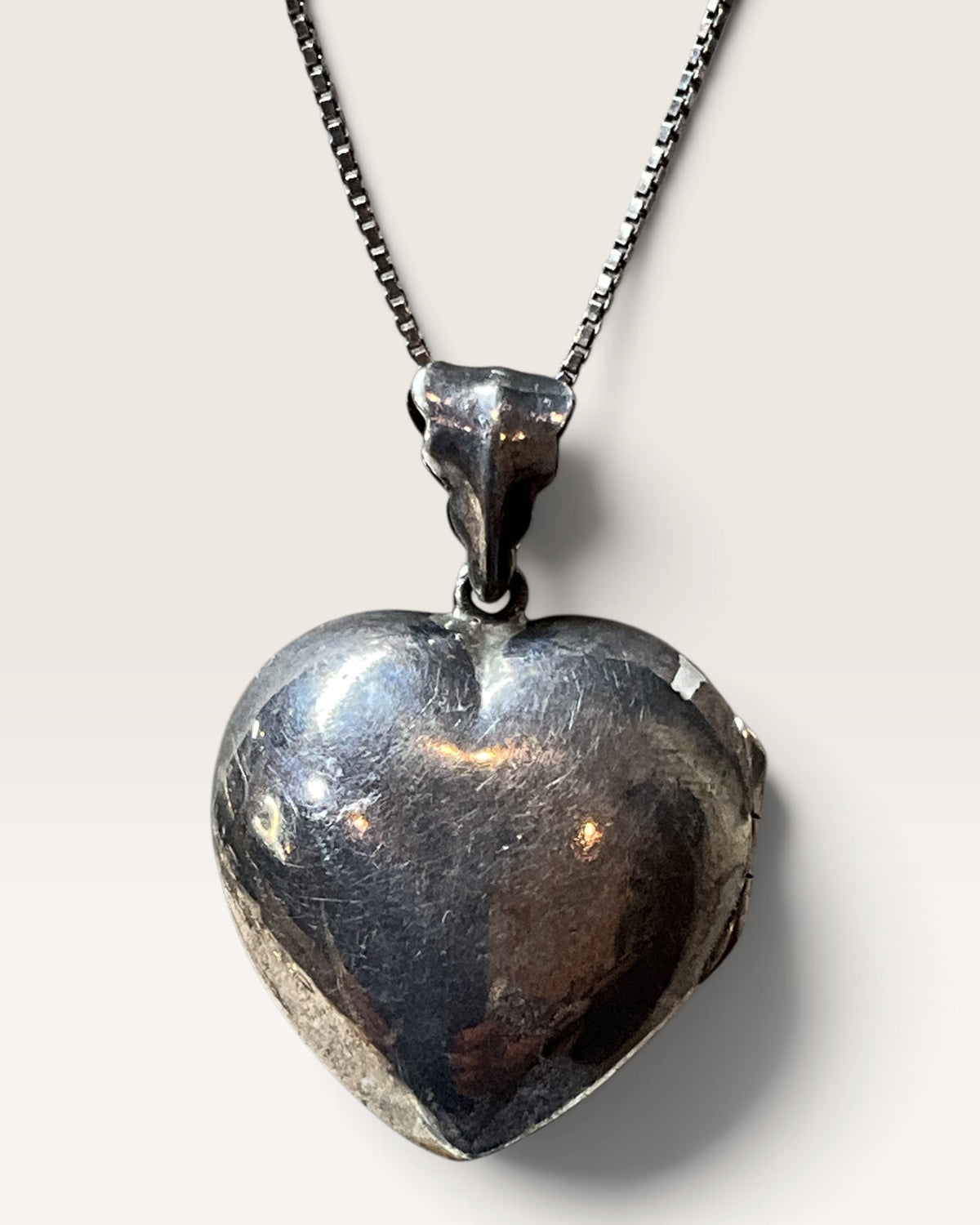 Sterling Silver Marcasite Heart Locket Pendant with 925 Box Chain Necklace - Pre-Loved