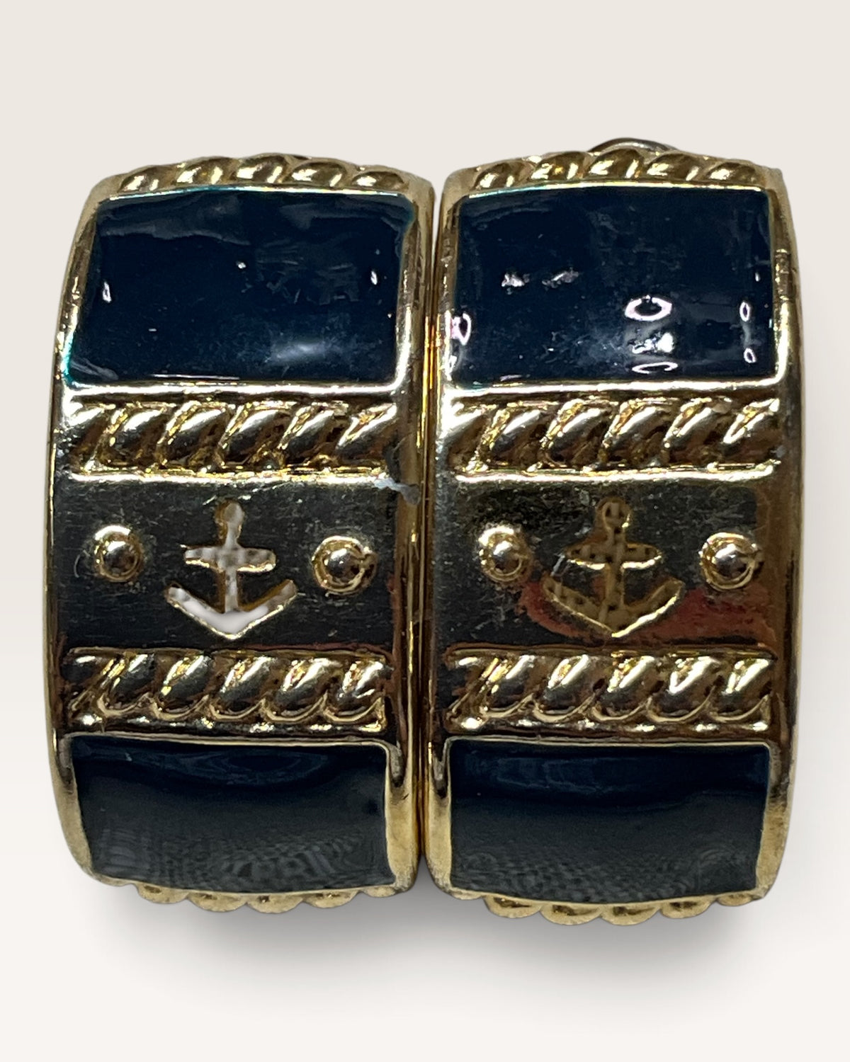 St. John Knits Gold-Tone and Black Enamel Earrings - Pre-Loved