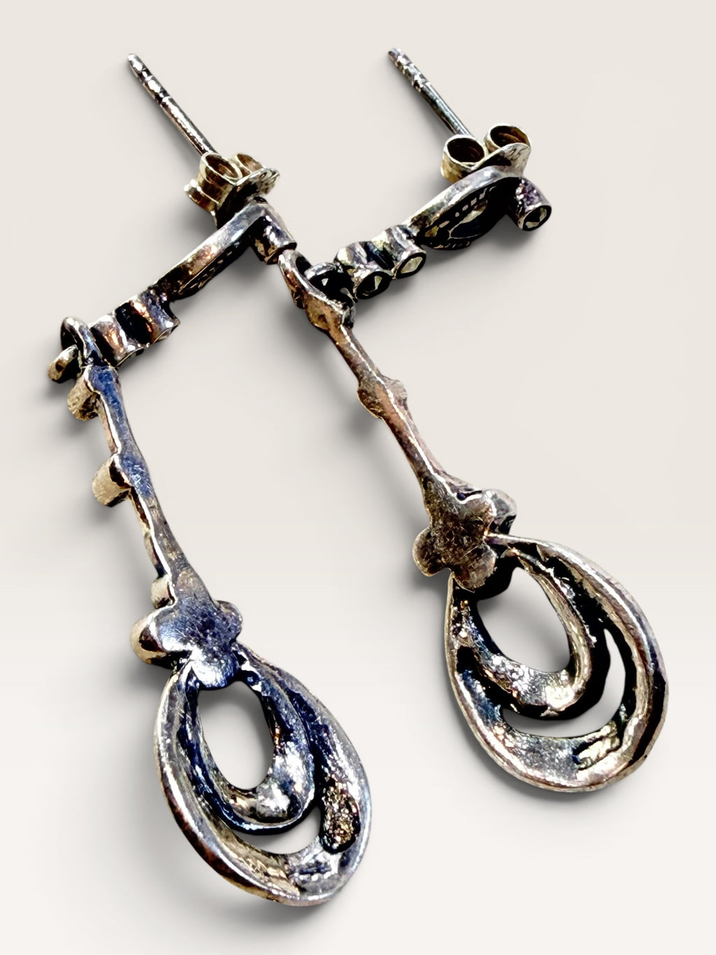 Sterling Silver & Marcasite Post Dangle Earrings - Estate Sale (Great Condition)