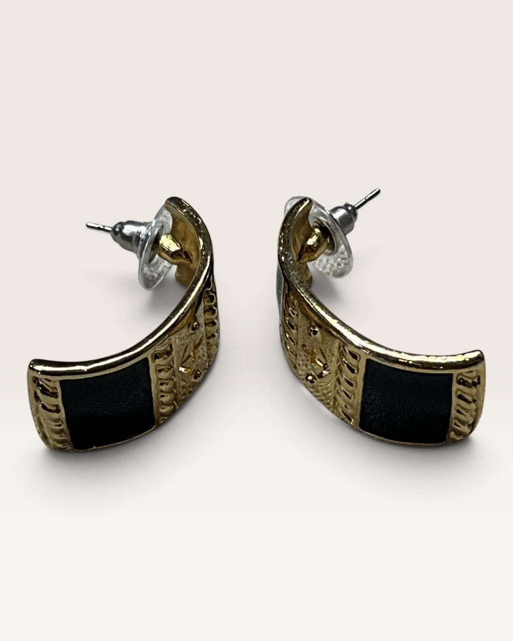 St. John Knits Gold-Tone and Black Enamel Earrings - Pre-Loved