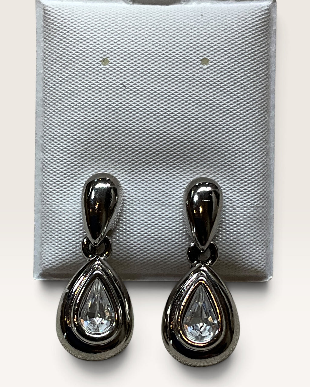 Trifari Silver-Tone Dangle Earrings with Cubic Zirconia - Pre-Loved