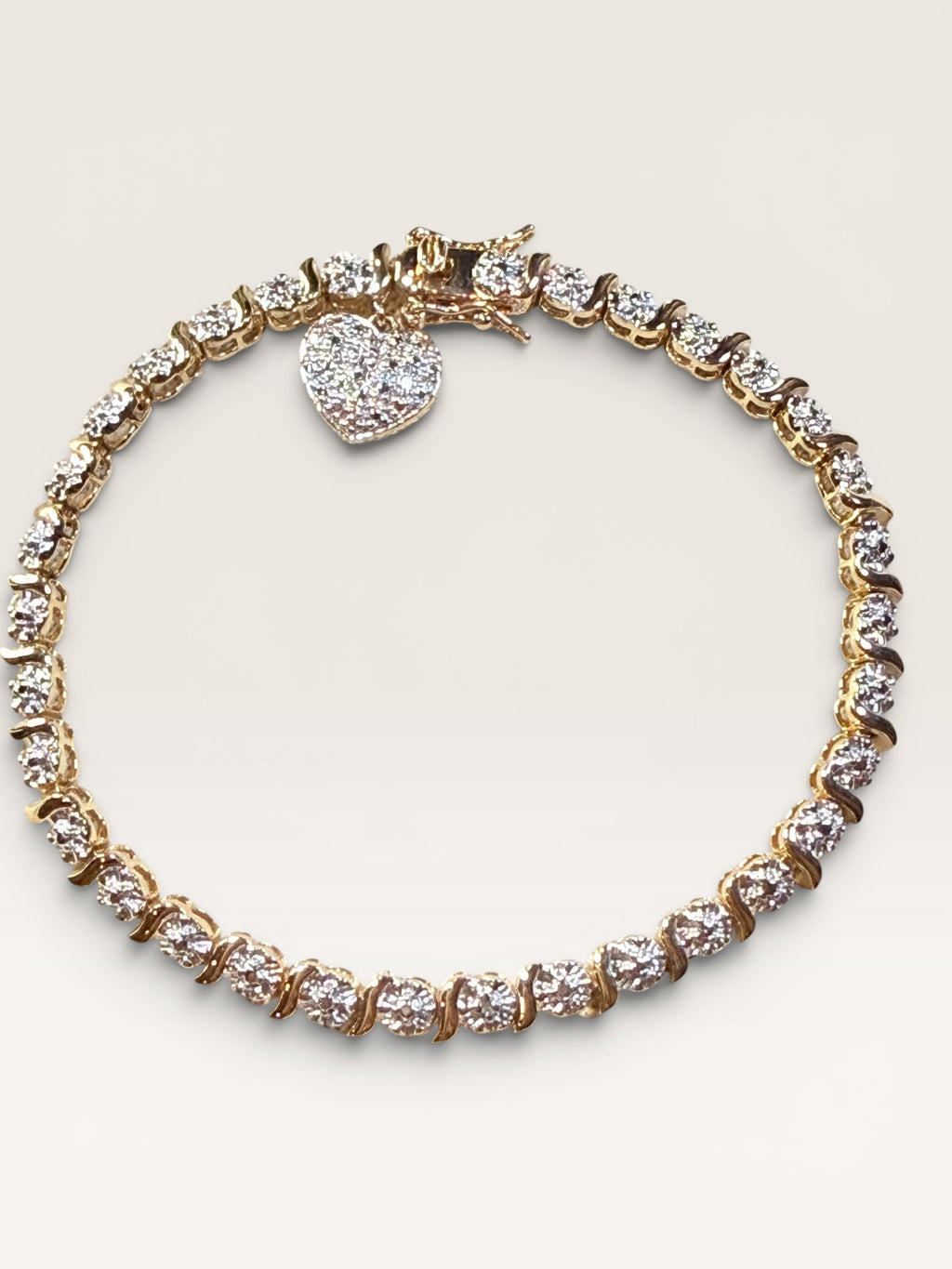 Ross Simmons Gold Vermeil over Sterling Silver with Heart Charm Bracelet - Estate Sale (Great Condition)