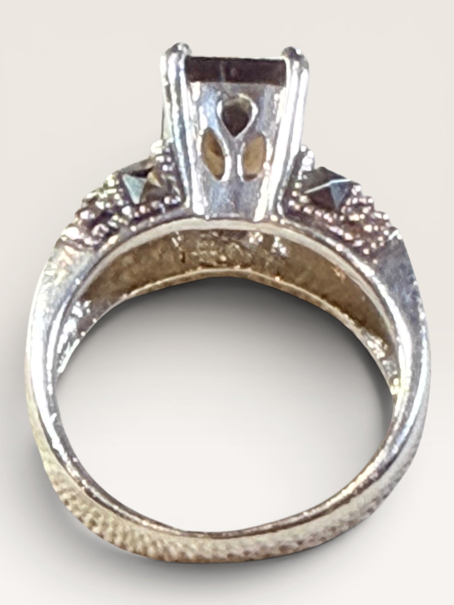 Sterling Silver Marcasite & Smokey Topaz Gemstone Ring - Estate Sale (Great Condition)