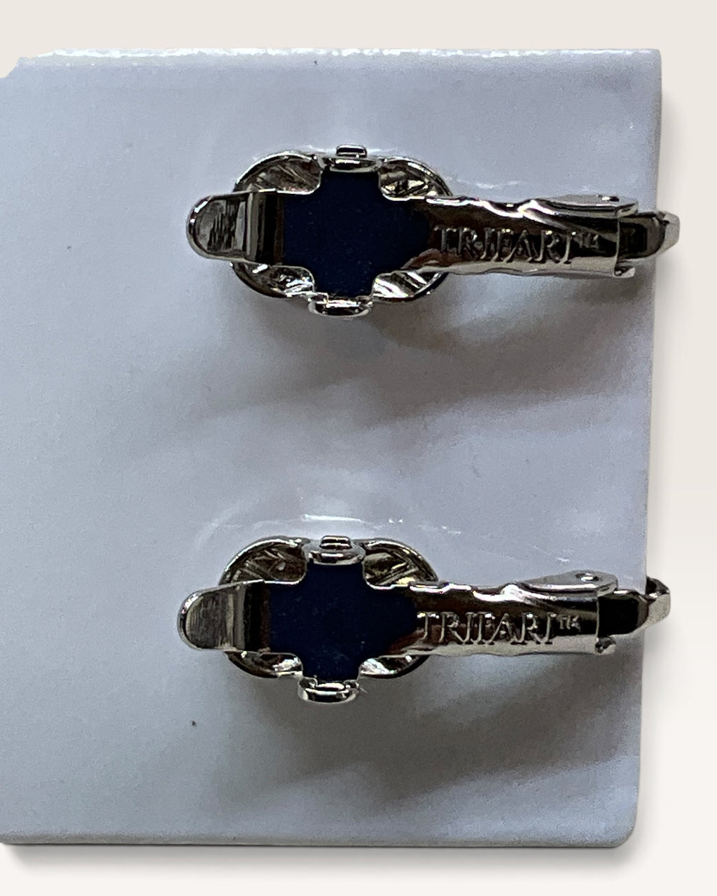 Trifari Silver-Tone Dangle Earrings with Cubic Zirconia - Pre-Loved