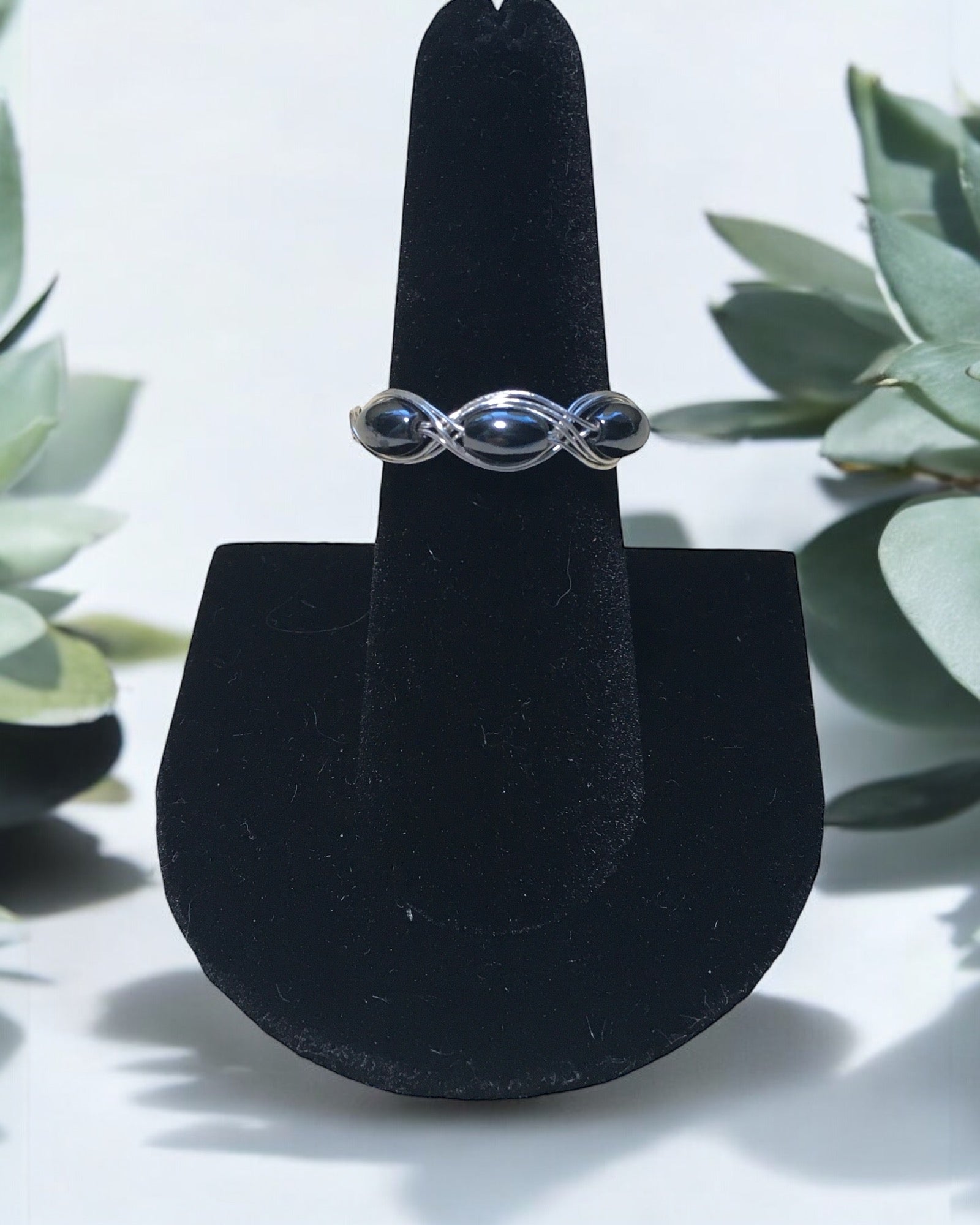 Hematite Woven Wire Wrapped Ring (Size 9.5)