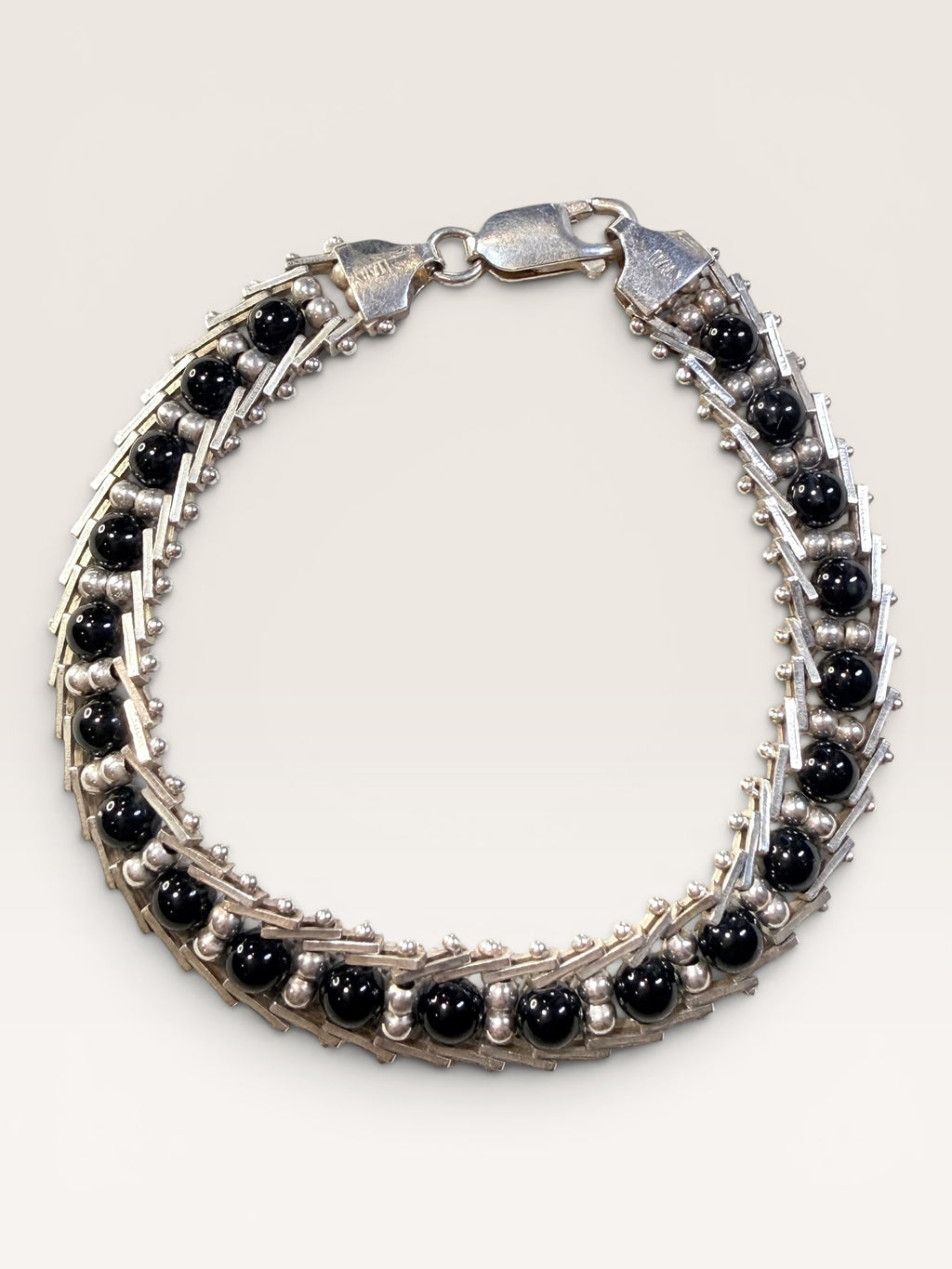 Sterling Silver Milor Italian Made Onyx Bracelet - Estate Sale (Great Condition)