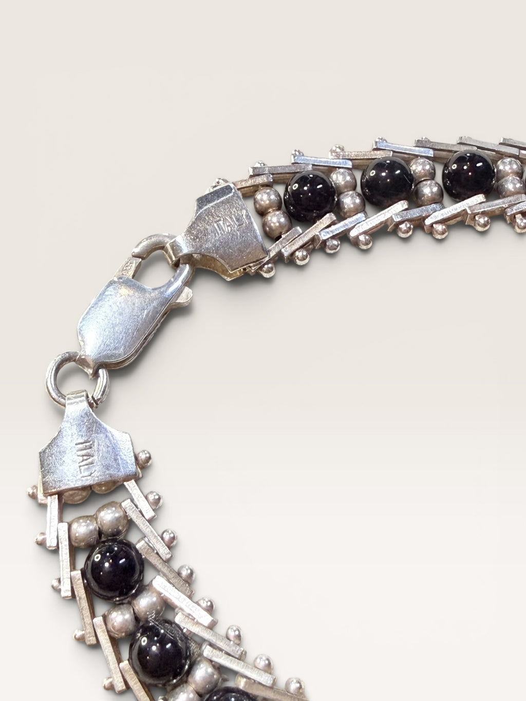 Sterling Silver Milor Italian Made Onyx Bracelet - Estate Sale (Great Condition)