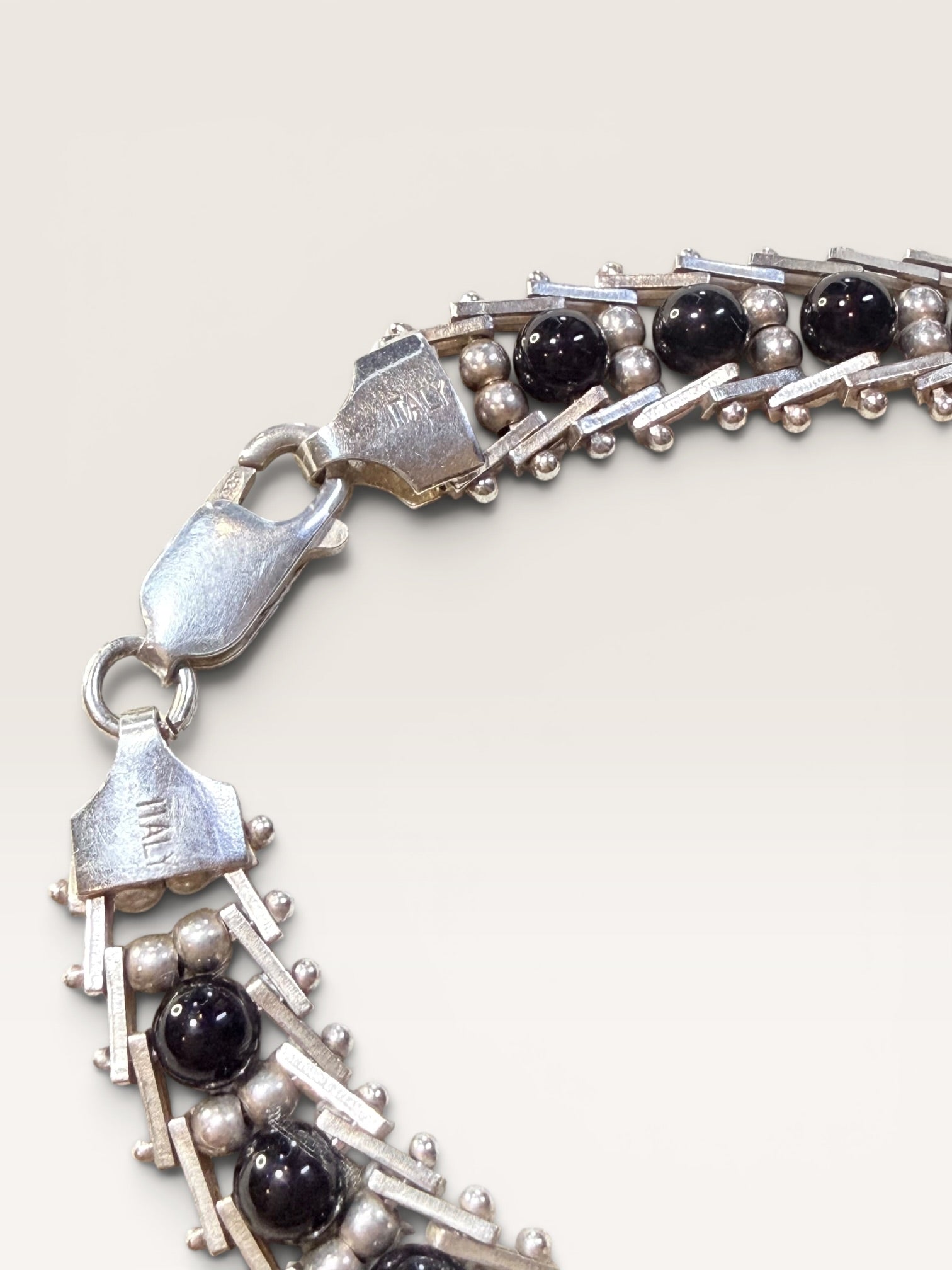 Sterling Silver Milor Italian Made Onyx Bracelet - Estate Sale (Great Condition)
