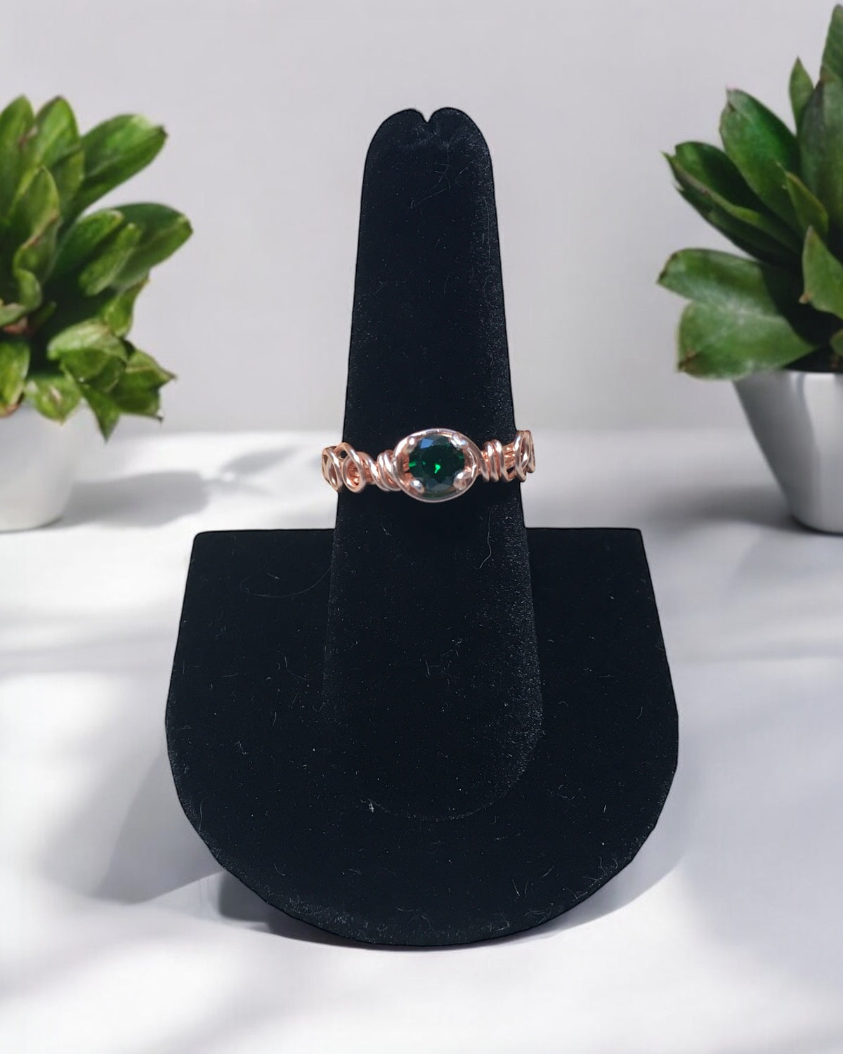 Green Cubic Zirconia Wire Wrapped Ring