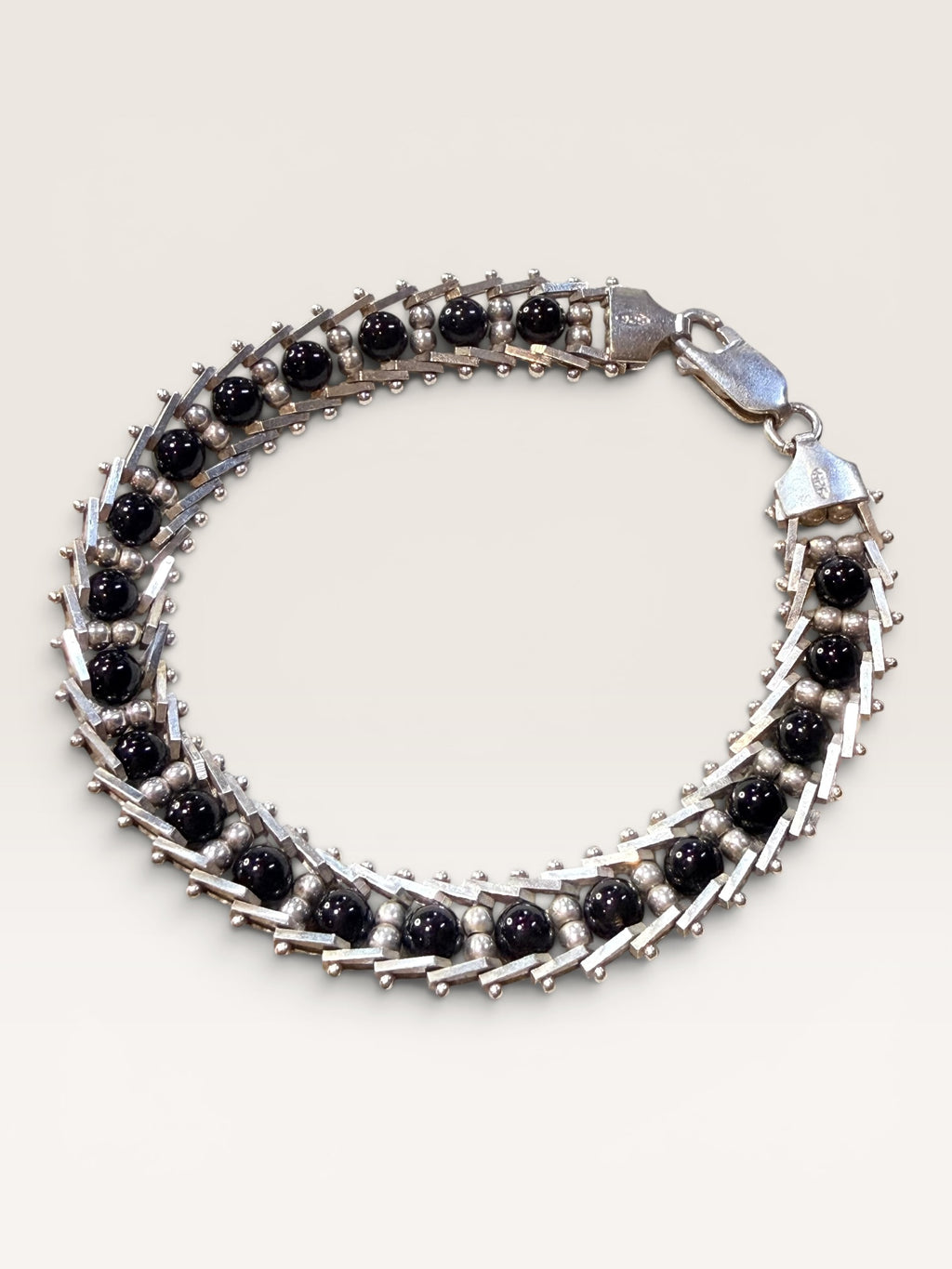 Sterling Silver Milor Italian Made Onyx Bracelet - Estate Sale (Great Condition)
