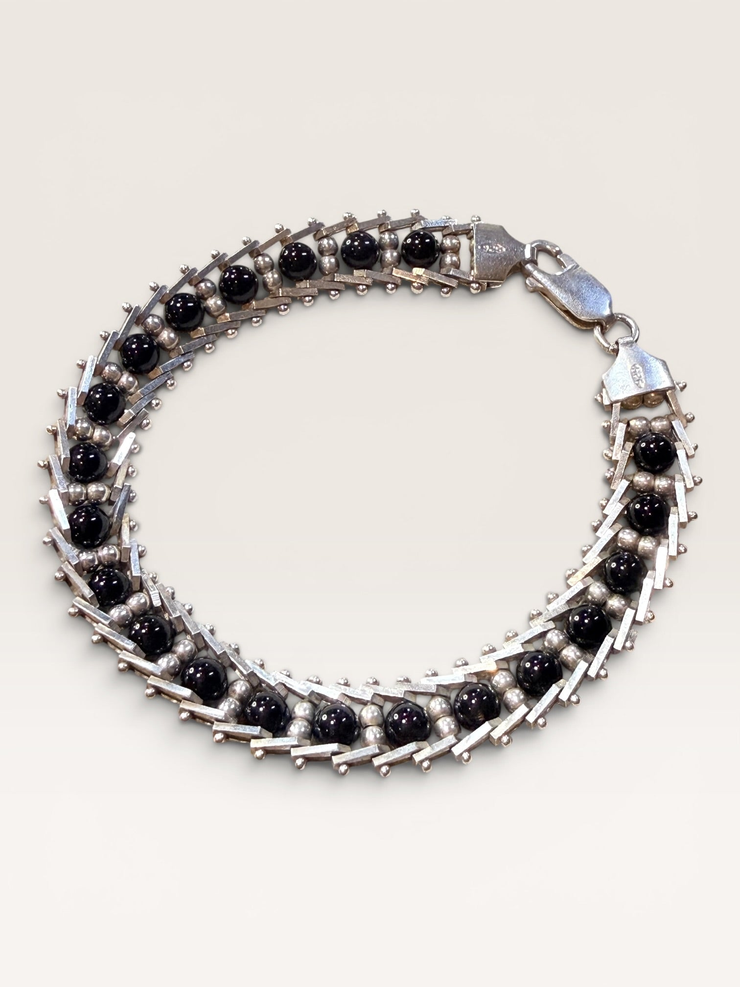 Sterling Silver Milor Italian Made Onyx Bracelet - Estate Sale (Great Condition)