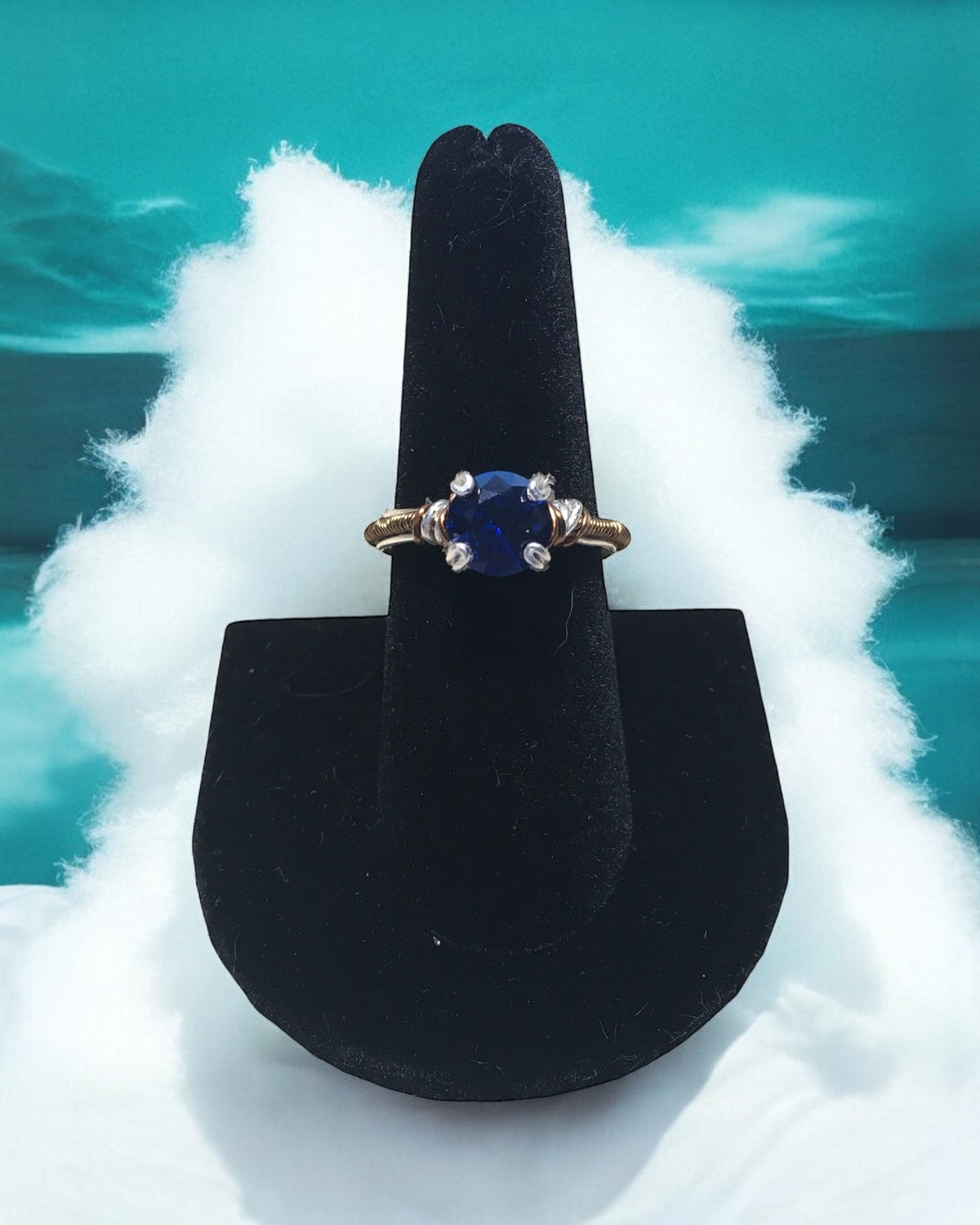 Blue Cubic Zirconia Wire Wrapped Ring