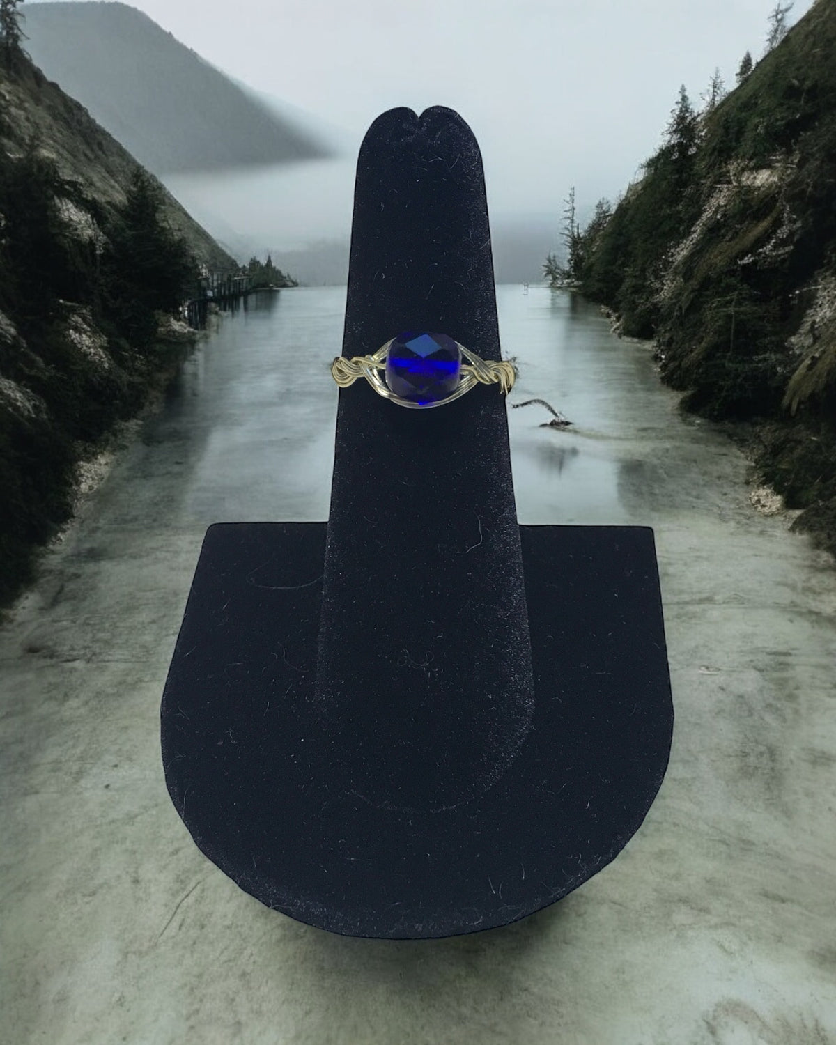 Blue Obsidian Wire Wrapped Ring