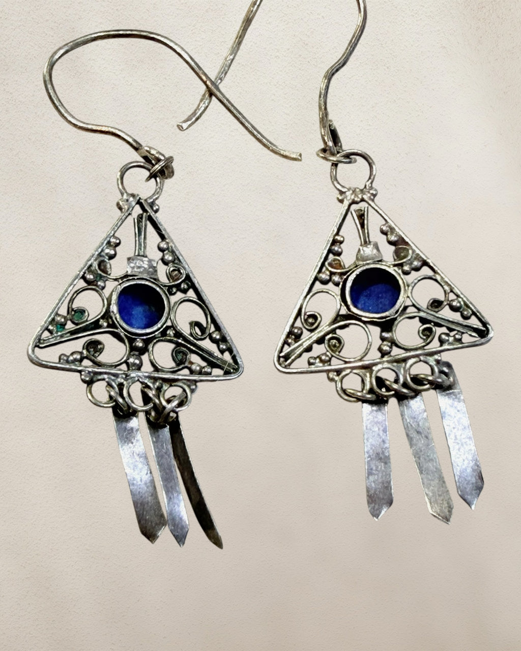 Sterling Silver Blue Lapis Dangle Earrings - Estate Sale (Great Condition)