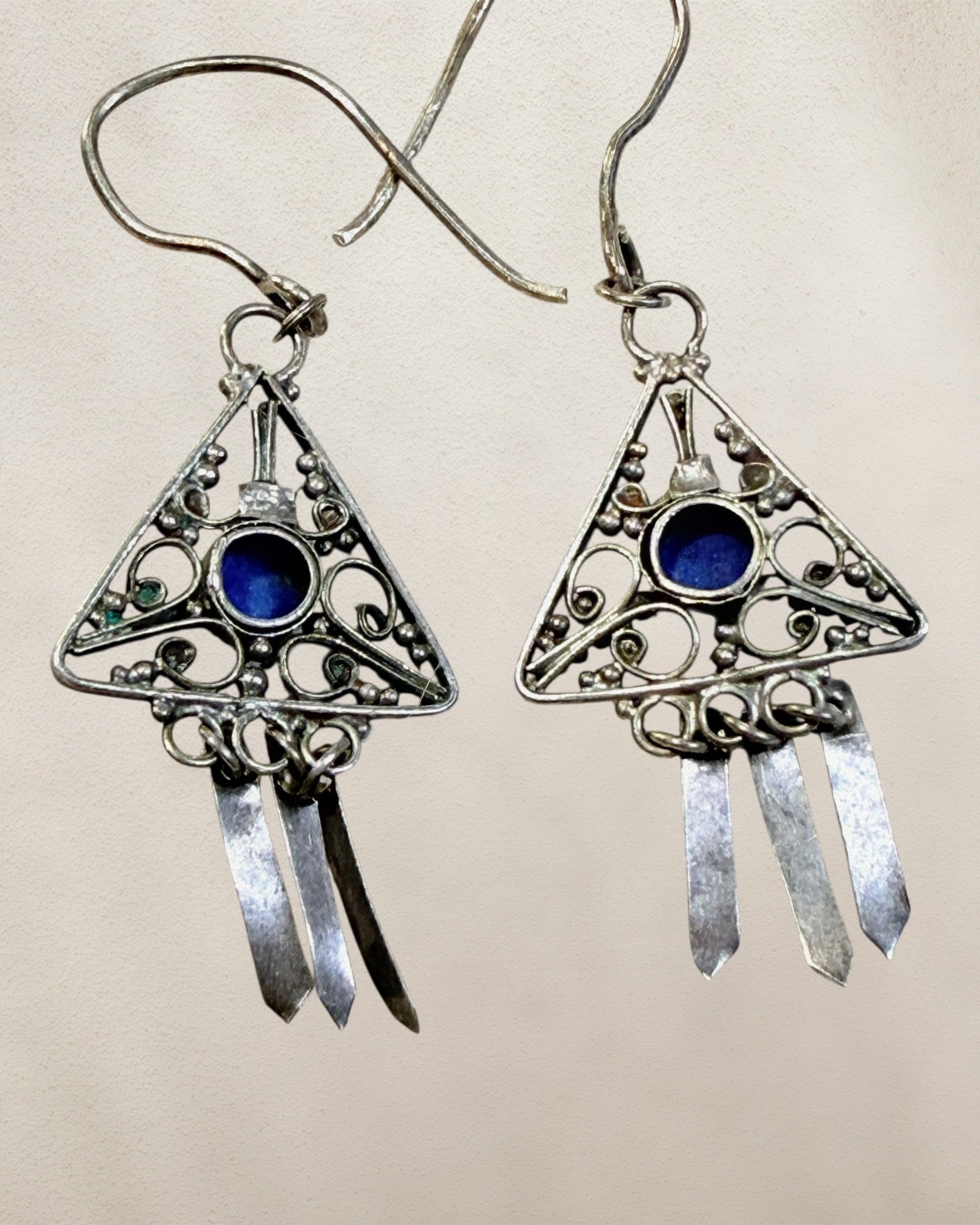 Sterling Silver Blue Lapis Dangle Earrings - Estate Sale (Great Condition)