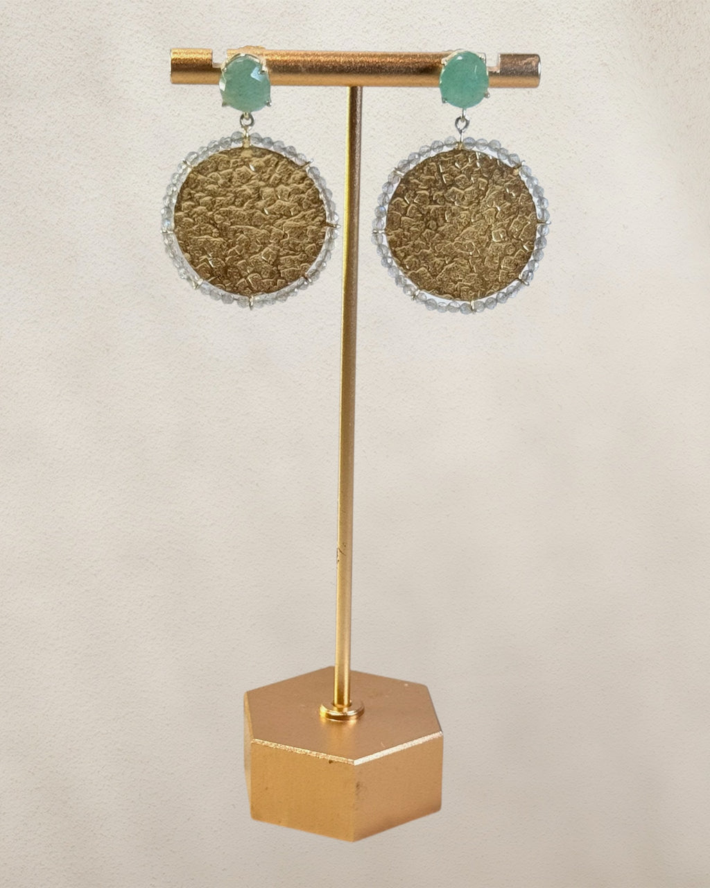 Gold over Sterling Silver Jade Post Dangle Earrings - Estate Sale (Great Condition)