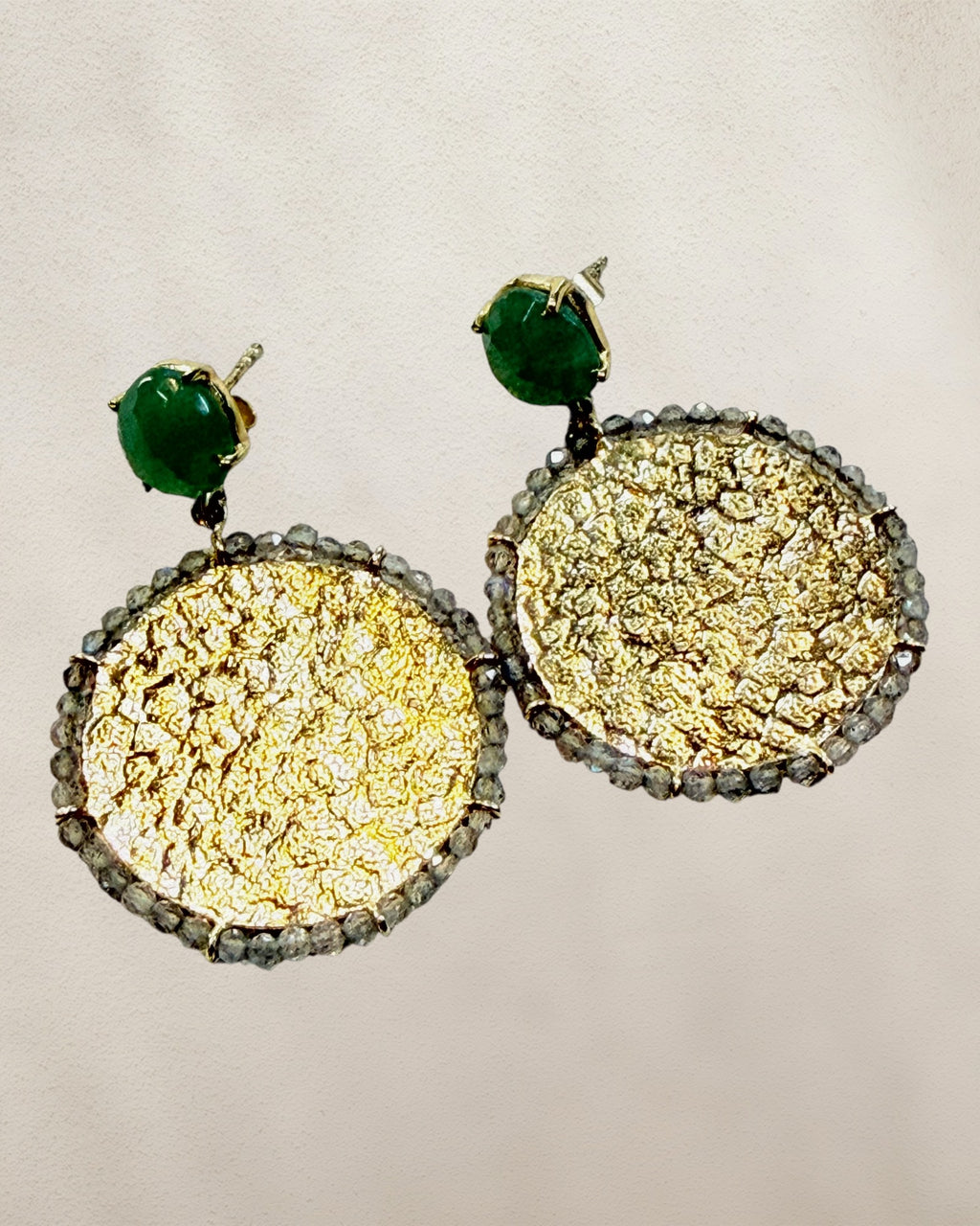 Gold over Sterling Silver Jade Post Dangle Earrings - Estate Sale (Great Condition)