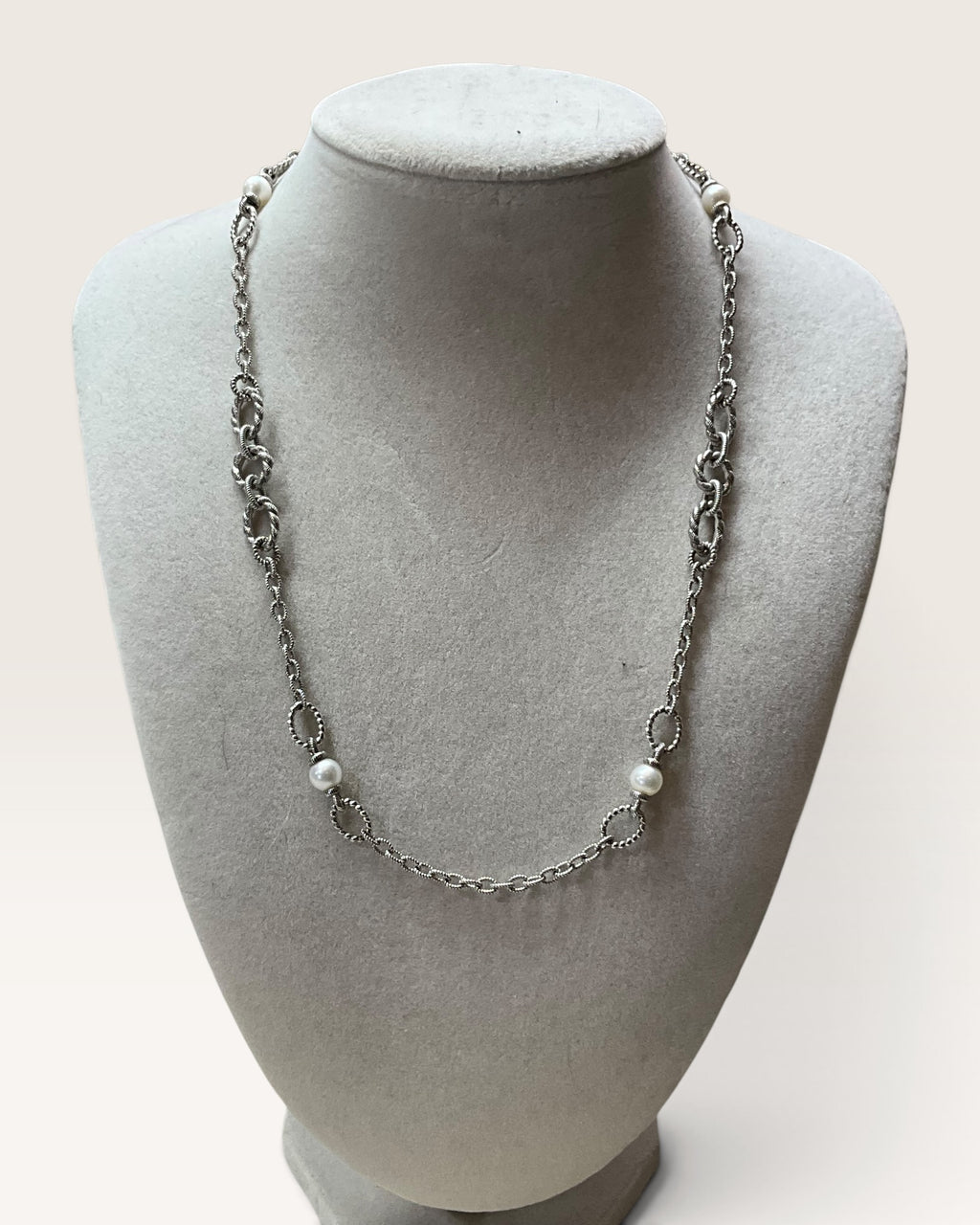 Judith Ripka Sterling Silver & Pearl 18" Necklace - Pre-Loved