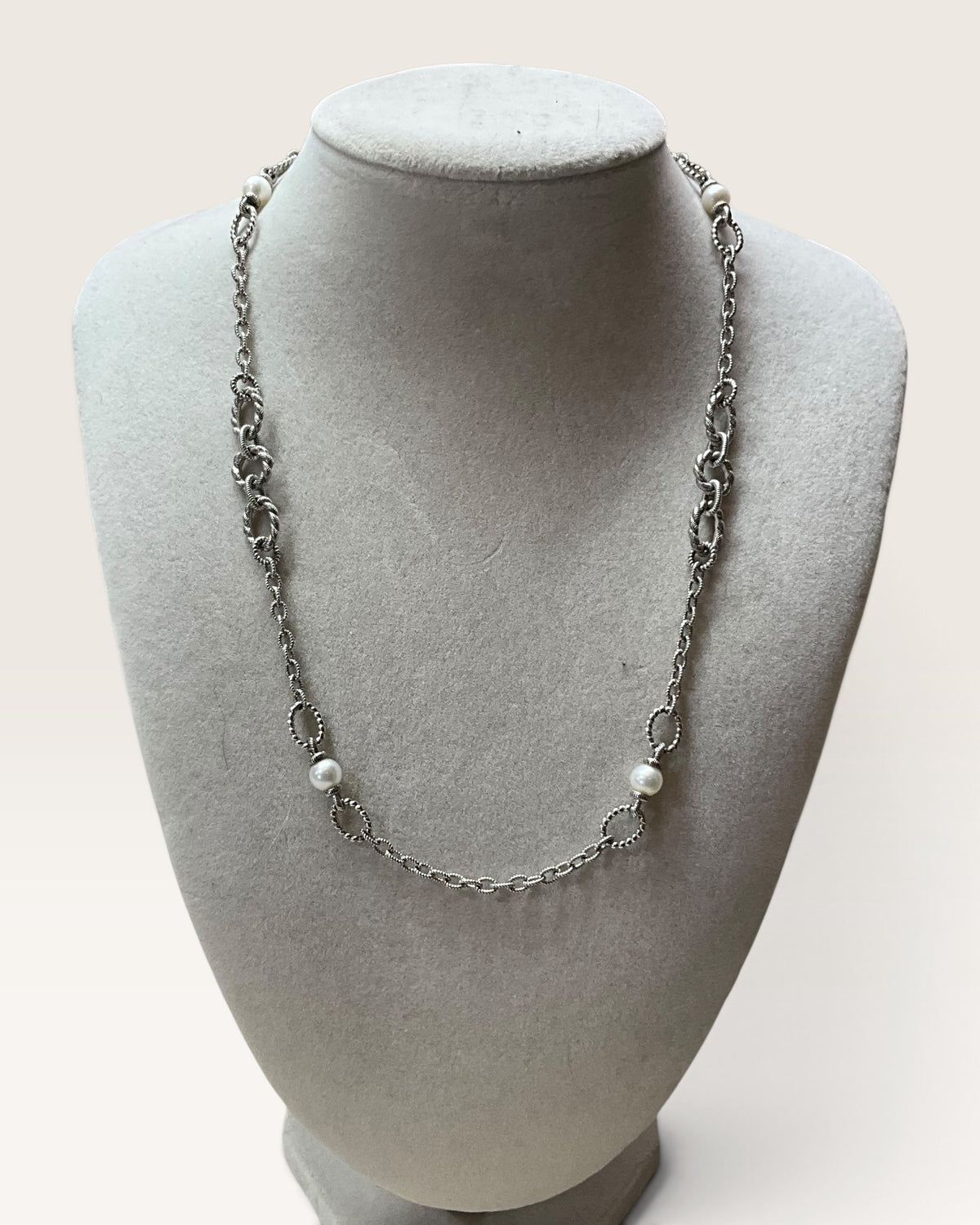 Judith Ripka Sterling Silver & Pearl 18" Necklace - Pre-Loved