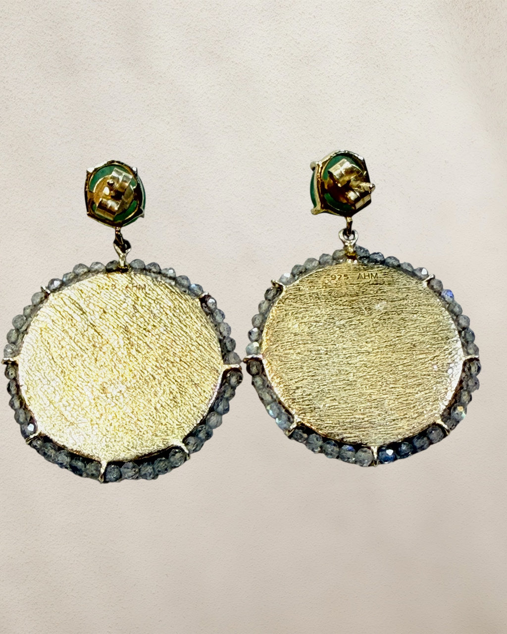 Gold over Sterling Silver Jade Post Dangle Earrings - Estate Sale (Great Condition)
