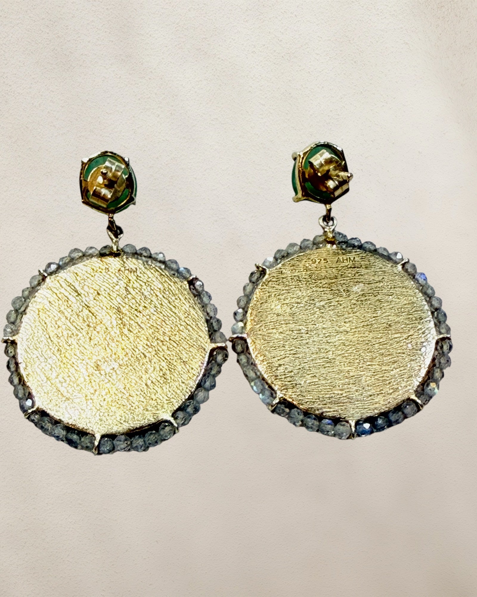 Gold over Sterling Silver Jade Post Dangle Earrings - Estate Sale (Great Condition)