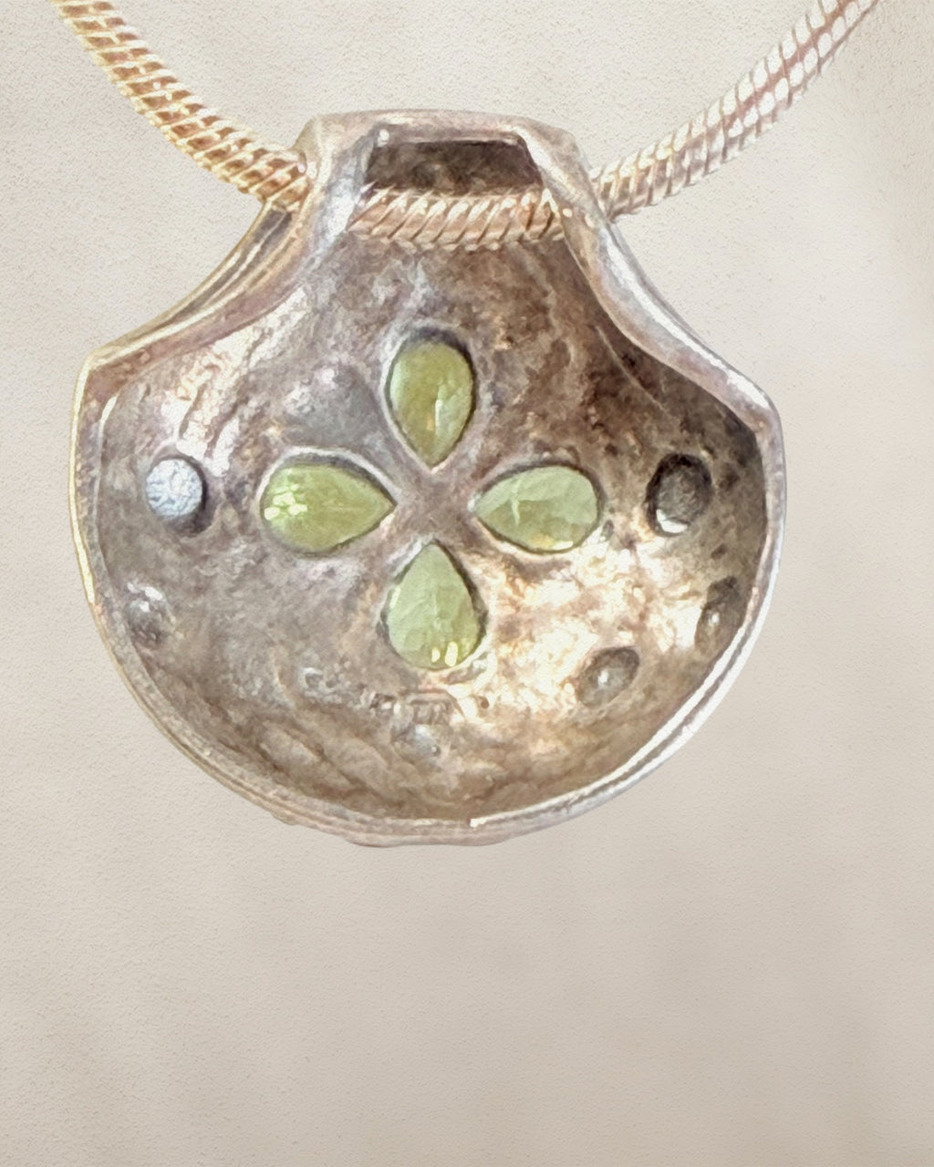 Sterling Silver Peridot Pendant Necklace 10 grams - Estate Sale (Great Condition)
