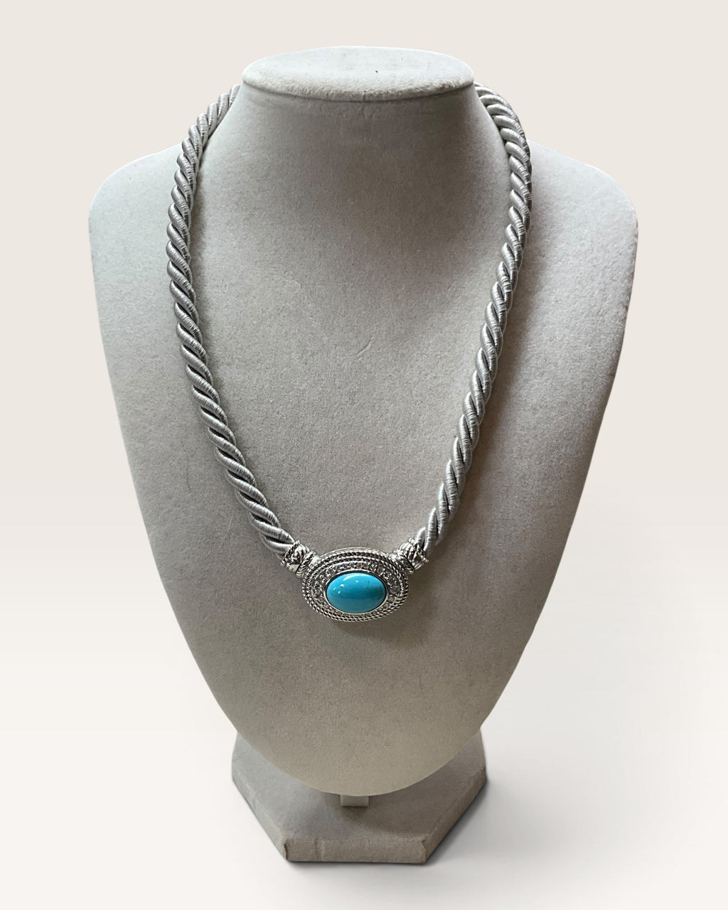 Judith Ripka Turquoise Pendant With Silver Silk Cord Sterling Silver Necklace