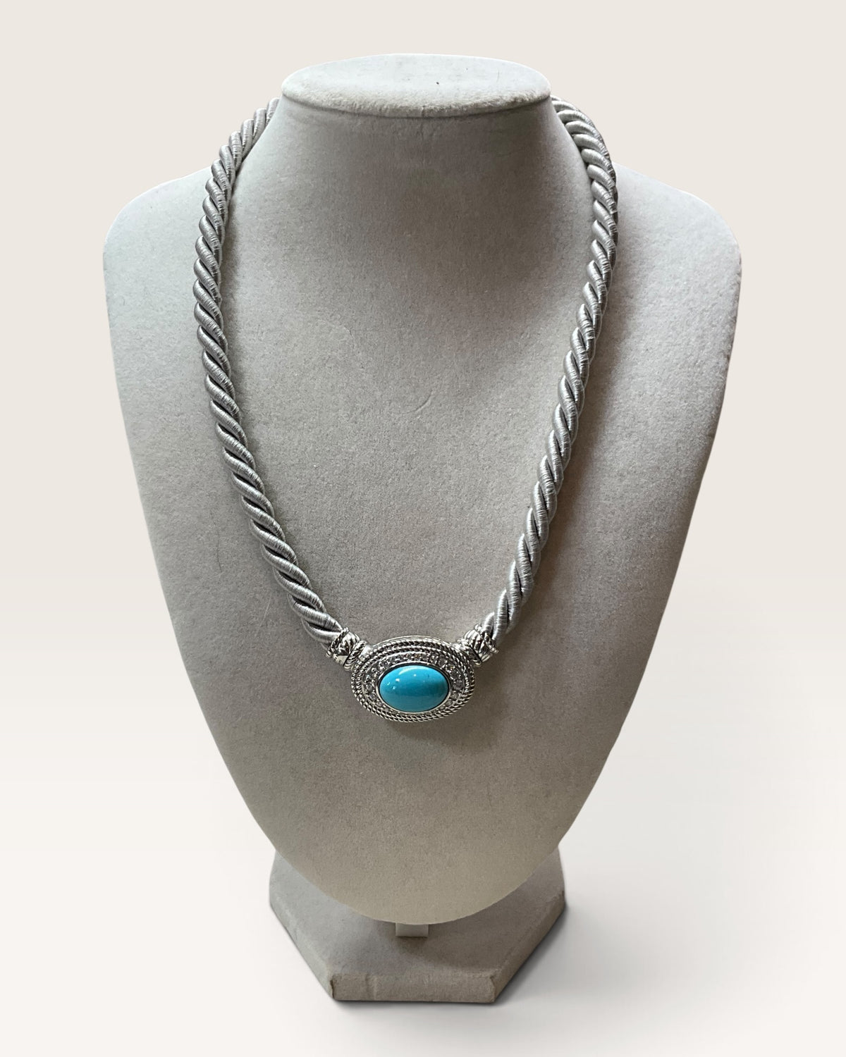 Judith Ripka Turquoise Pendant With Silver Silk Cord Sterling Silver Necklace