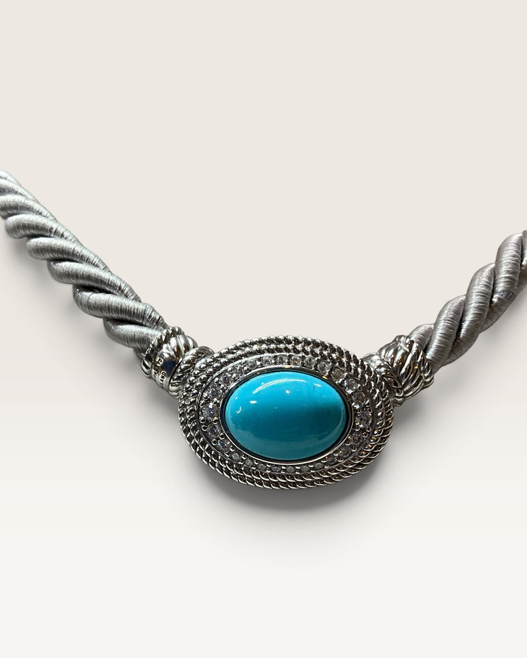 Judith Ripka Turquoise Pendant With Silver Silk Cord Sterling Silver Necklace