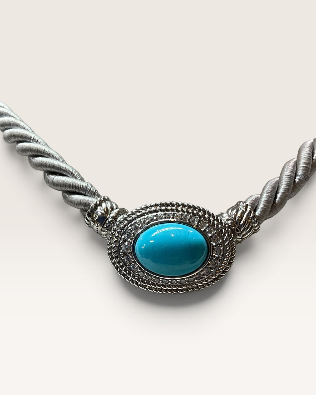 Judith Ripka Turquoise Pendant With Silver Silk Cord Sterling Silver Necklace