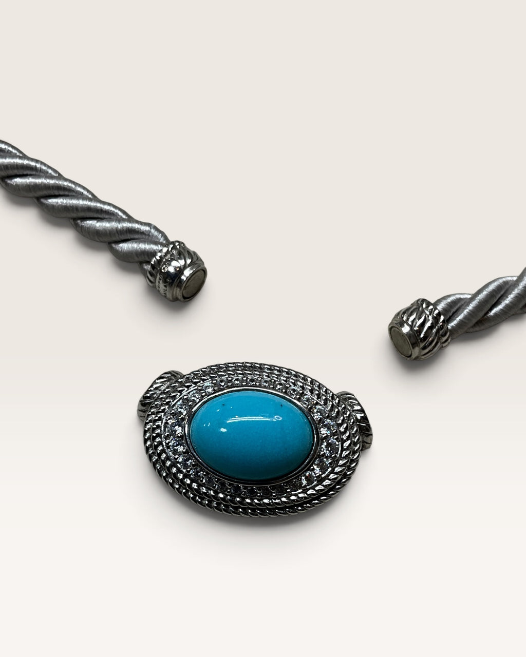 Judith Ripka Turquoise Pendant With Silver Silk Cord Sterling Silver Necklace