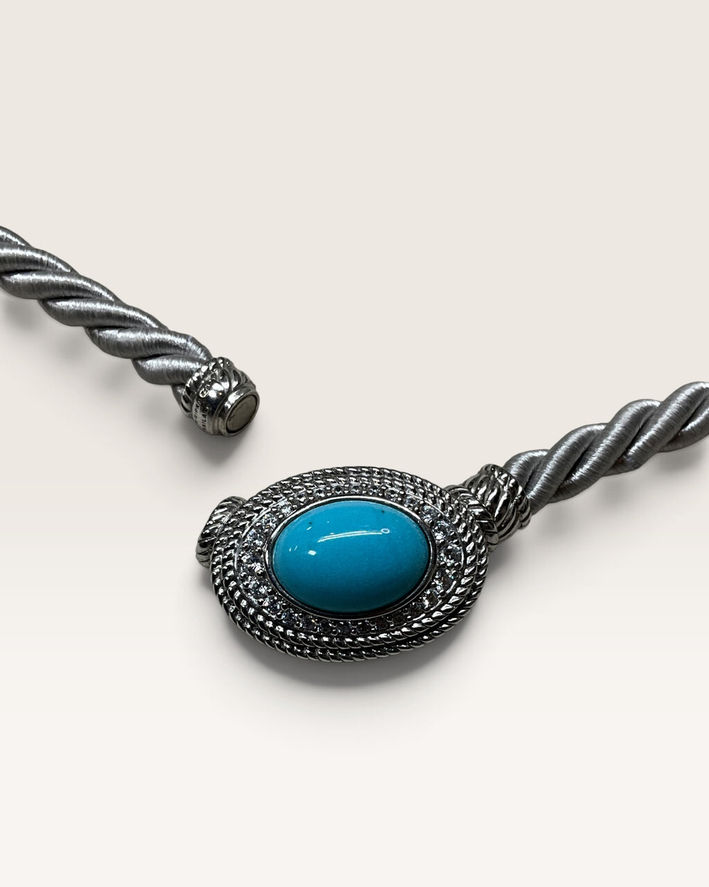 Judith Ripka Turquoise Pendant With Silver Silk Cord Sterling Silver Necklace