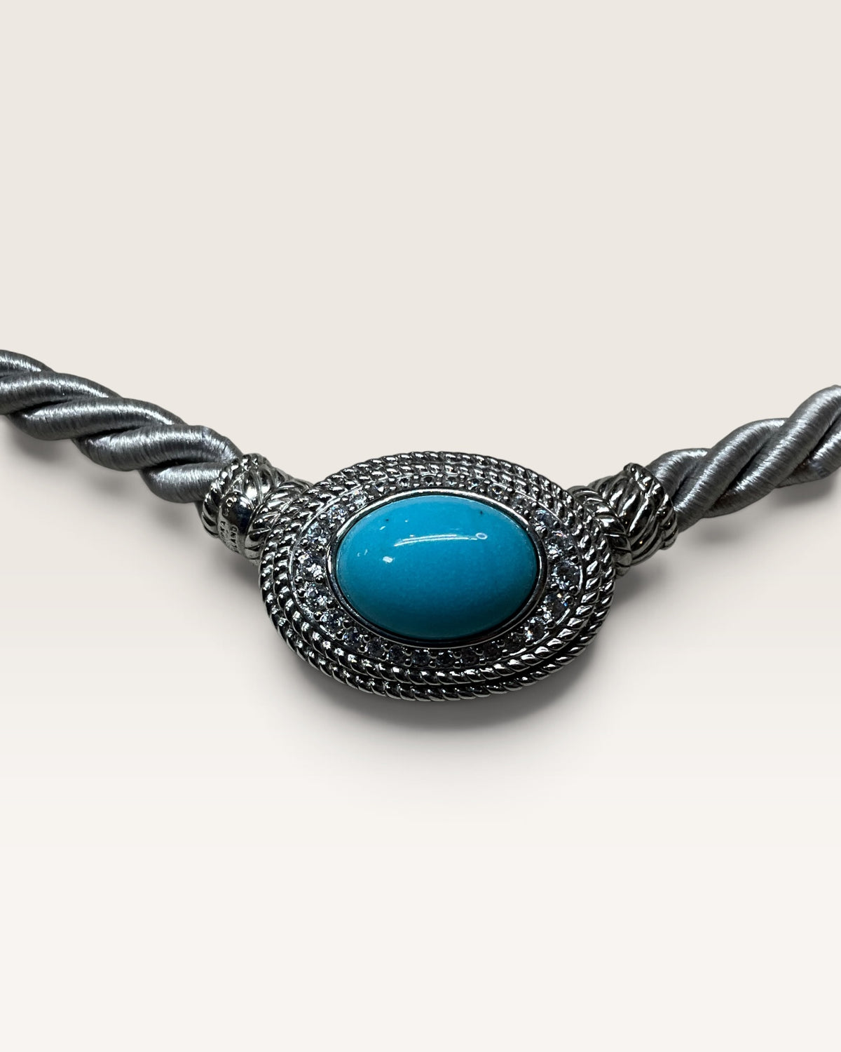 Judith Ripka Turquoise Pendant With Silver Silk Cord Sterling Silver Necklace