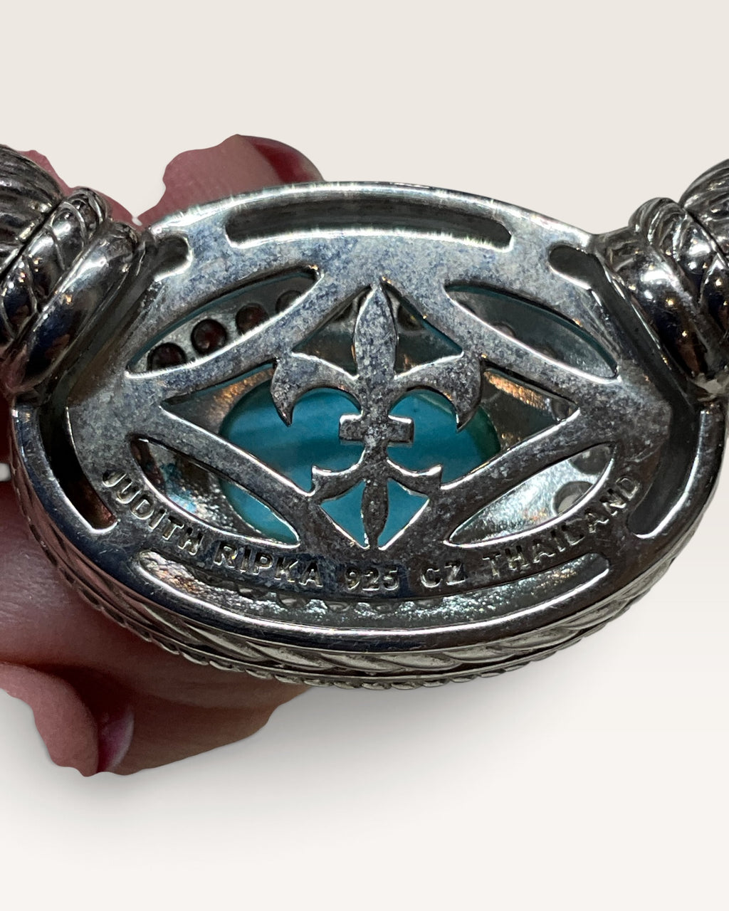Judith Ripka Turquoise Pendant With Silver Silk Cord Sterling Silver Necklace