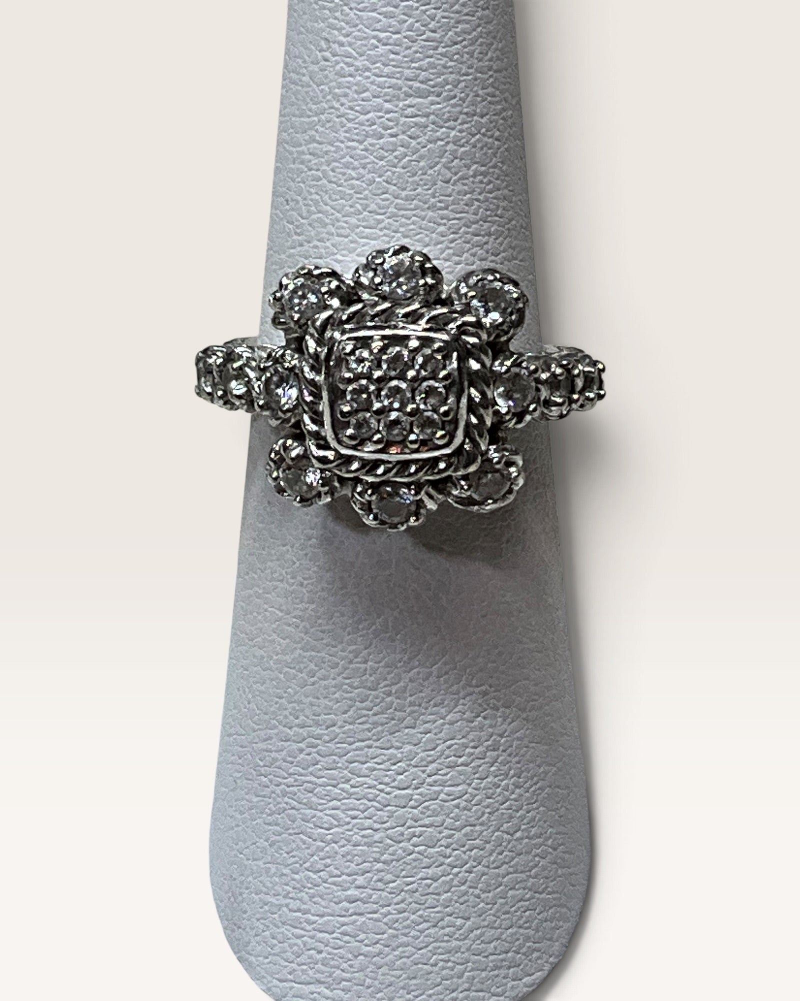 Judith Ripka Sterling Silver Flower Pave Cluster CZ Ring - Pre-Loved