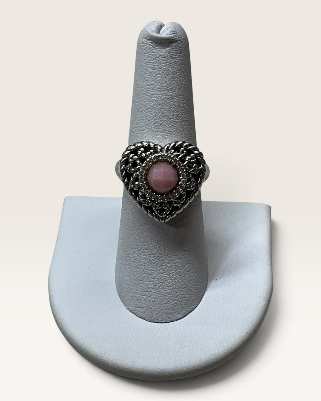 Judith Ripka Sterling Silver Heart Ring with Pink Cabochon - Pre-Loved