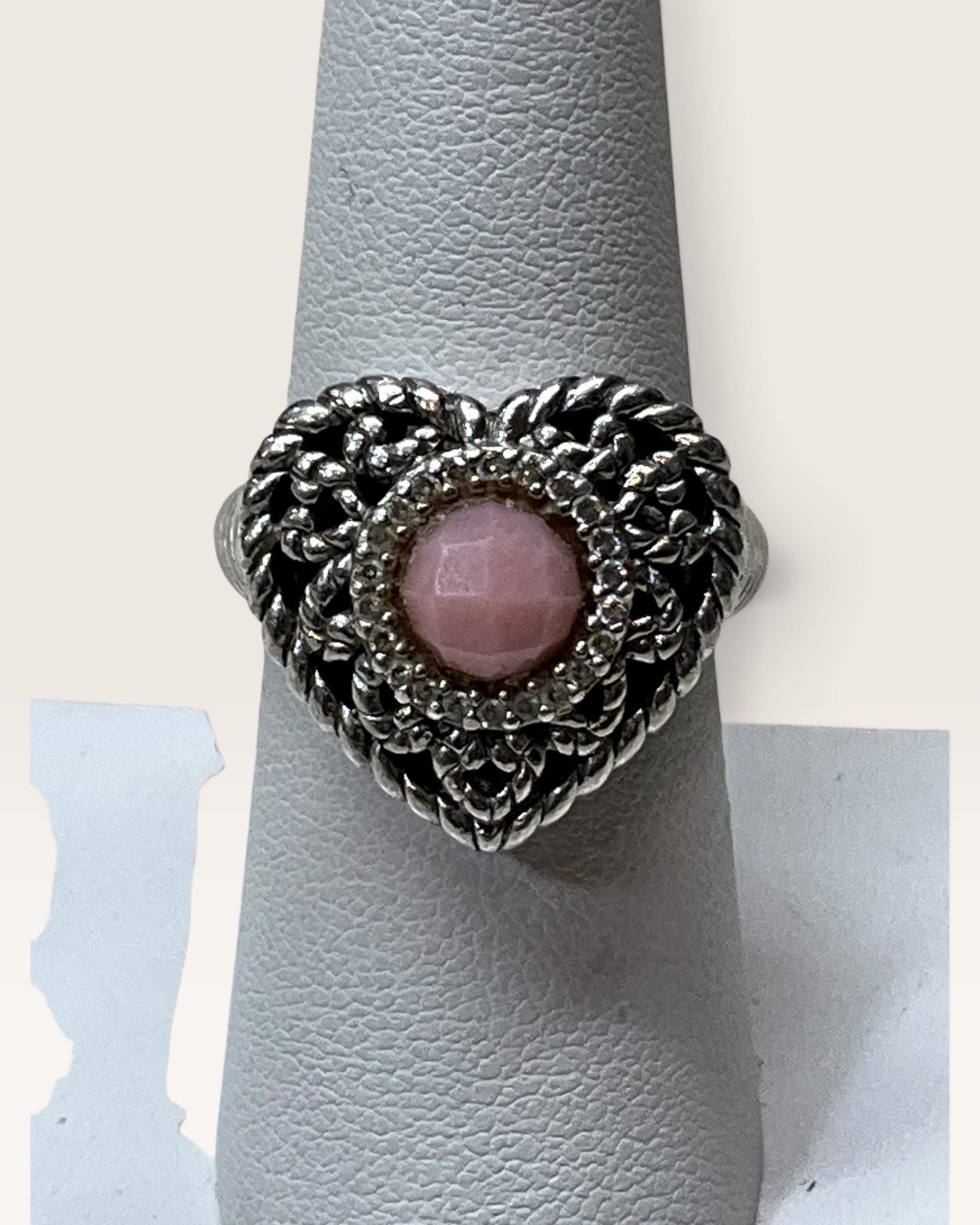 Judith Ripka Sterling Silver Heart Ring with Pink Cabochon - Pre-Loved