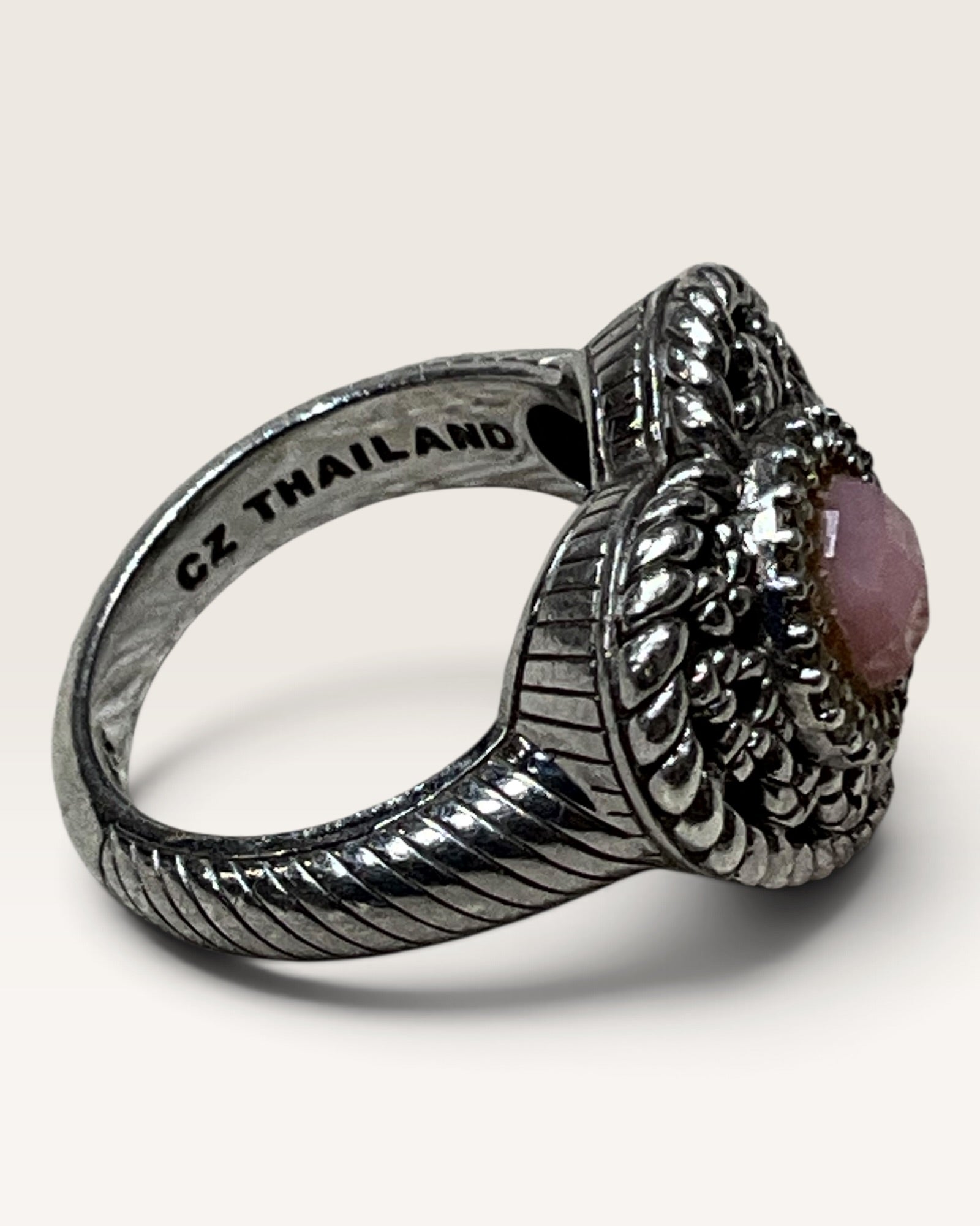Judith Ripka Sterling Silver Heart Ring with Pink Cabochon - Pre-Loved