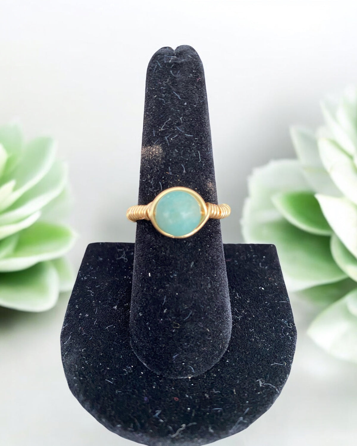 Green Chalcedony Wire Wrapped Ring