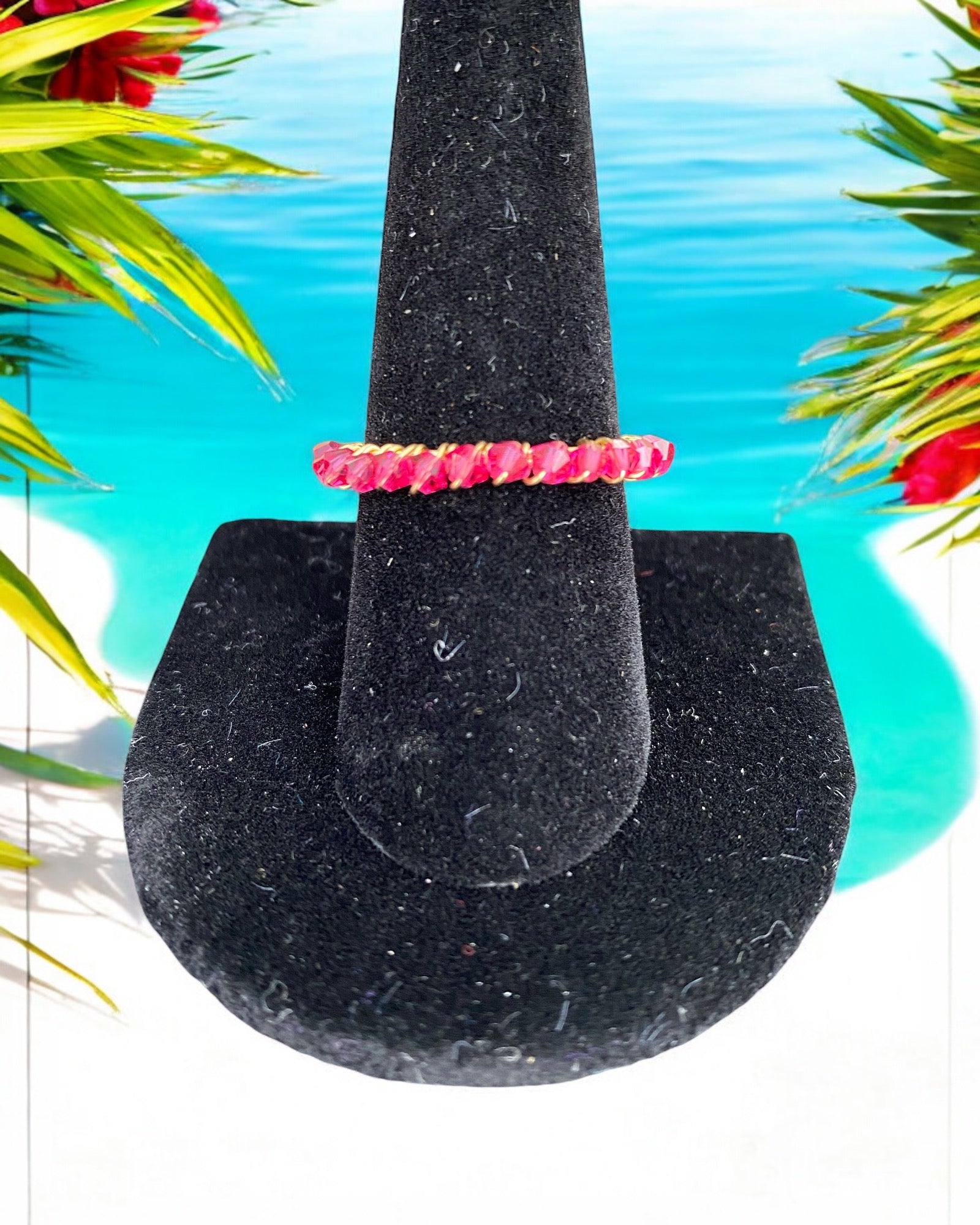 Pink Crystal Wire Wrapped Ring (Size 7)