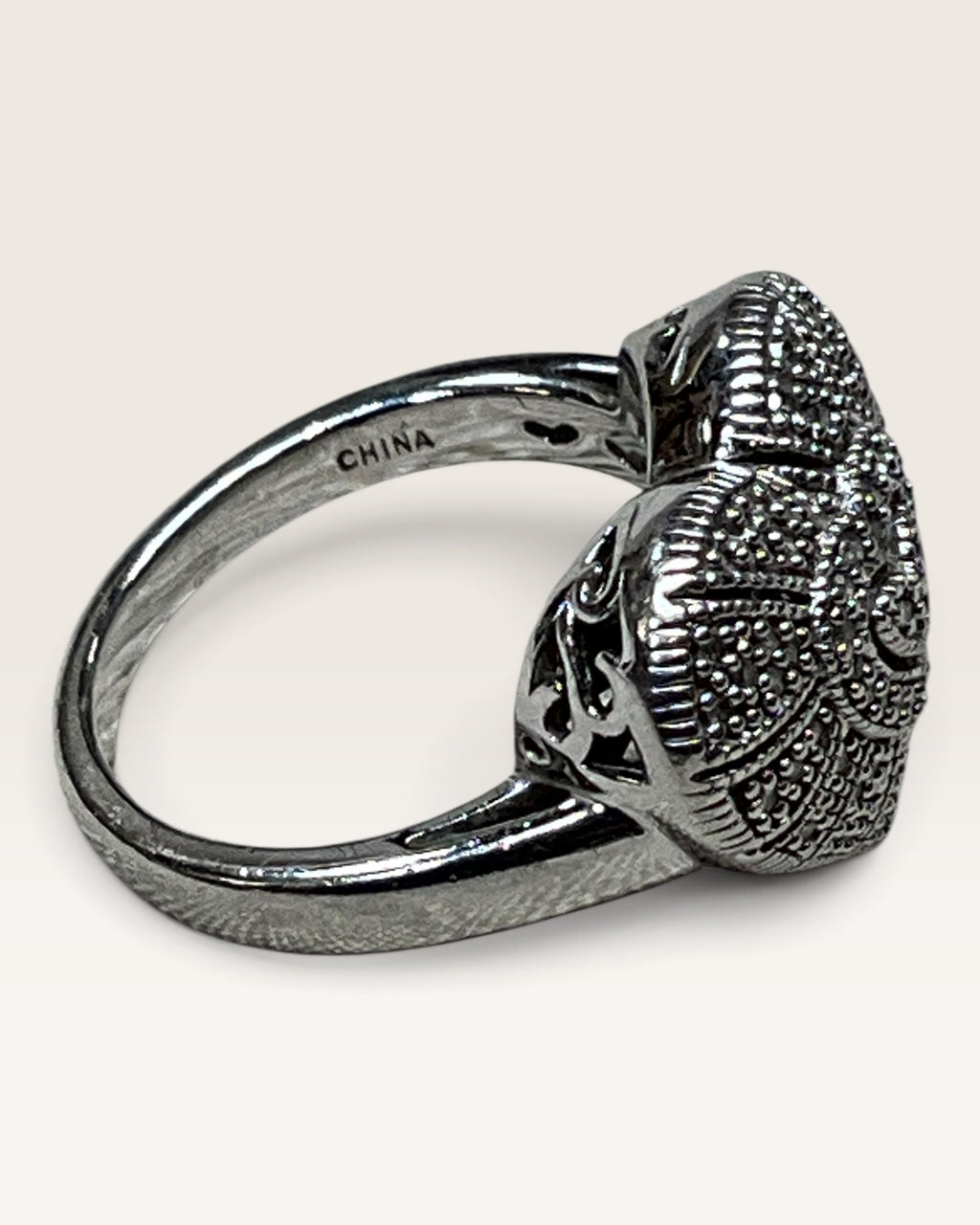 925 Sterling Silver Real Round-Cut Diamond Heart Ring - Pre-Loved