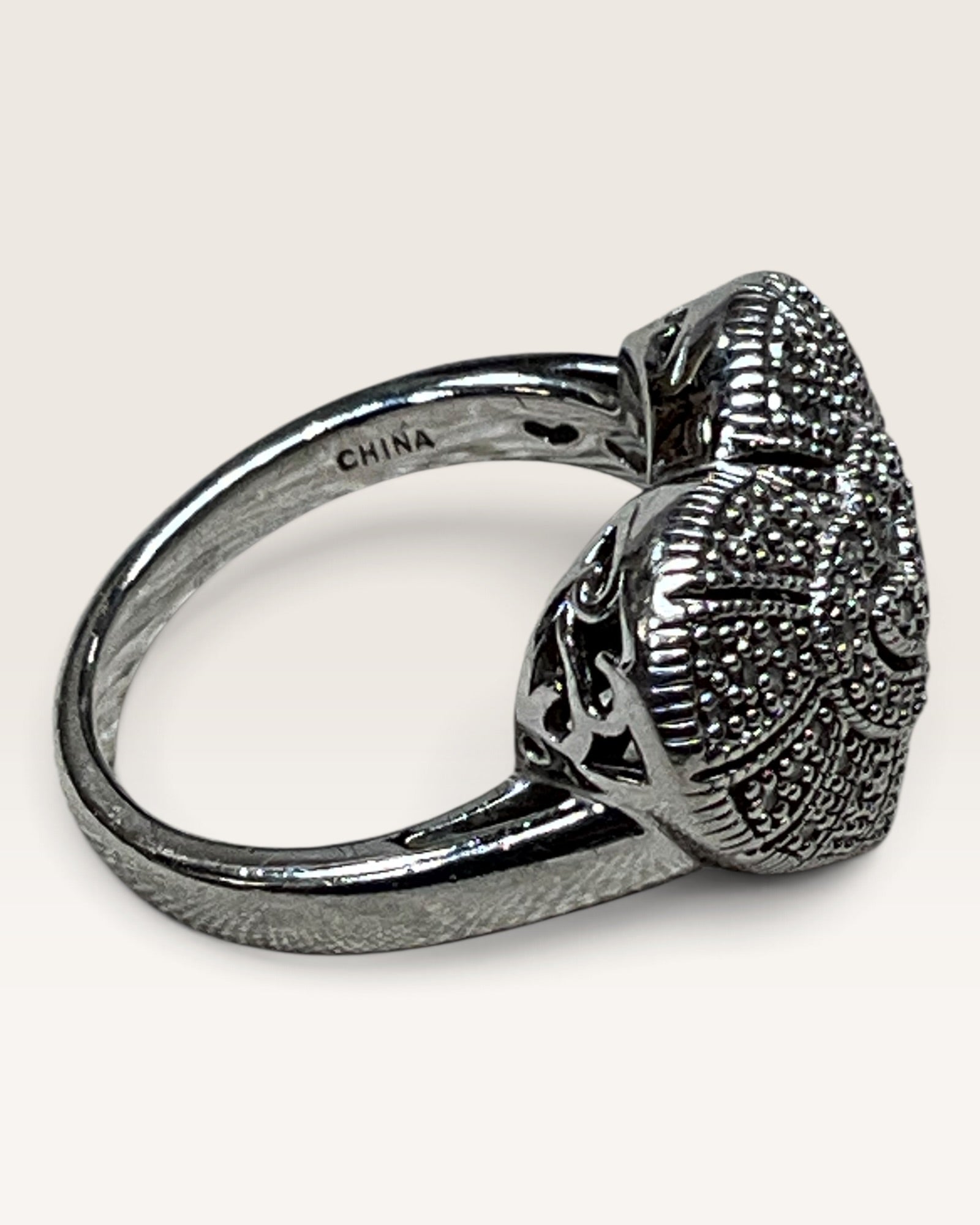 925 Sterling Silver Real Round-Cut Diamond Heart Ring - Pre-Loved