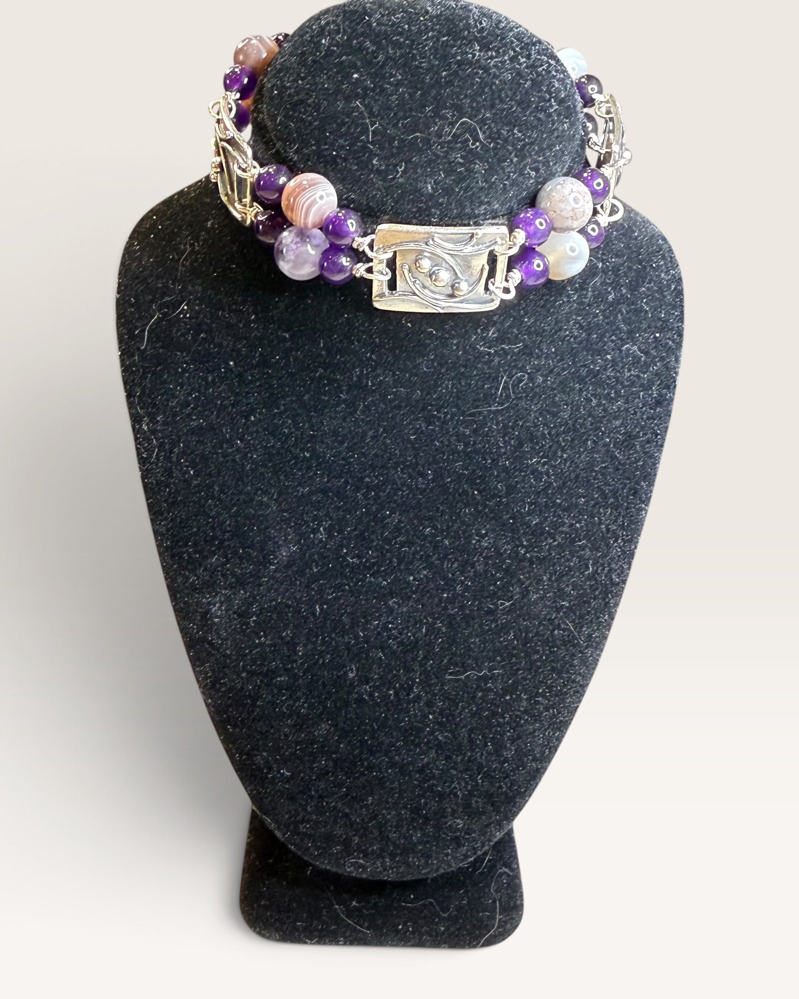 Regina Marie Amethyst and Agate Sterling Silver Bracelet - Pre-Loved