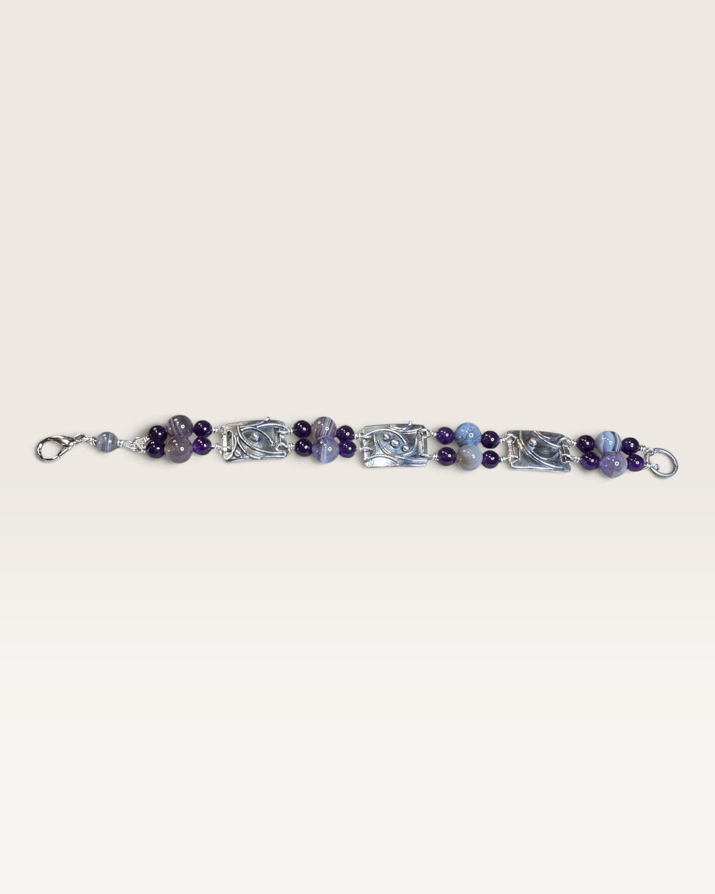 Regina Marie Amethyst and Agate Sterling Silver Bracelet - Pre-Loved
