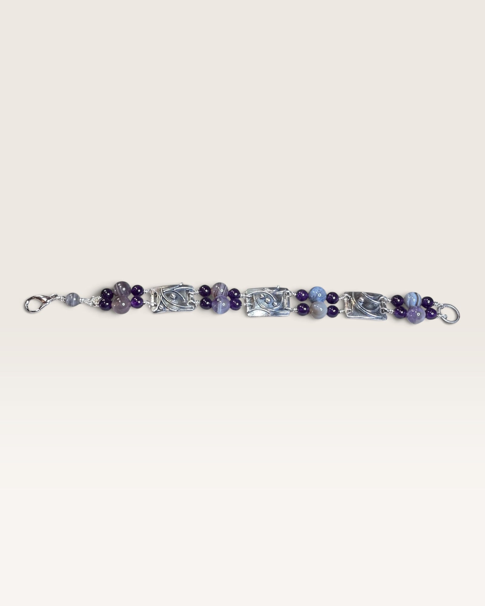 Regina Marie Amethyst and Agate Sterling Silver Bracelet - Pre-Loved