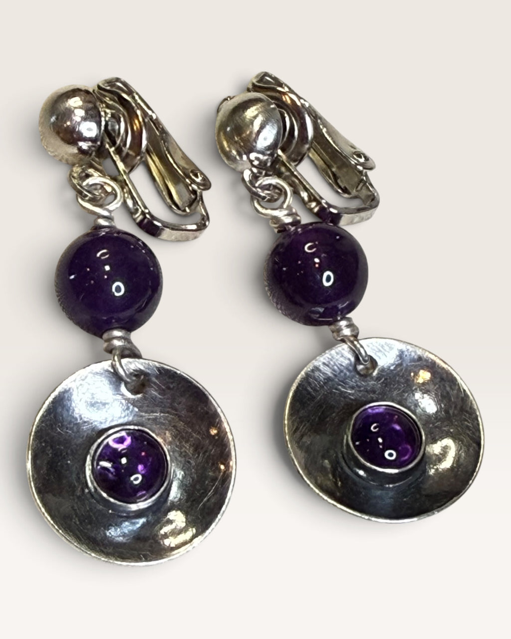 Regina Marie Amethyst Circle Drop Earrings Crafted in Sterling Silver - Pre-Loved