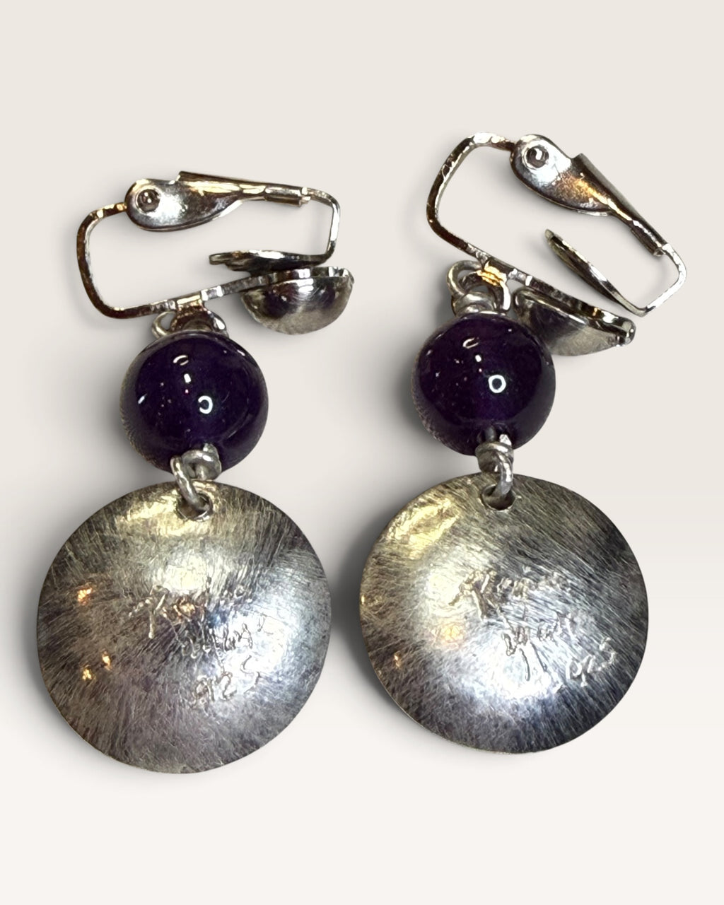 Regina Marie Amethyst Circle Drop Earrings Crafted in Sterling Silver - Pre-Loved