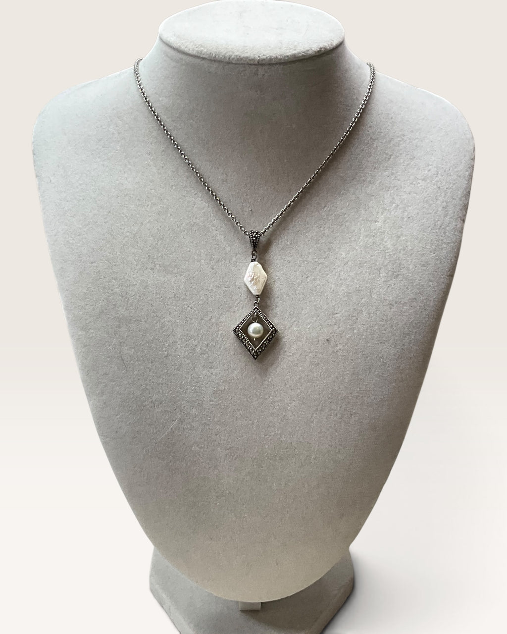 Judith Jack Marcasite & Mother of Pearl Sterling Silver Necklace - Pre-Loved