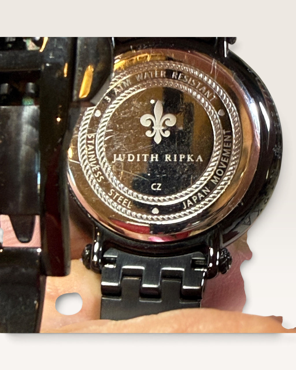 Judith Ripka Stainless Steel Black London Watch White Small